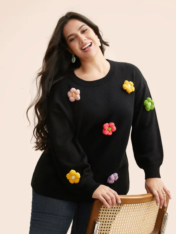 Crochet Floral Drop Shoulder Sleeve Pullover sold by Bloomchic