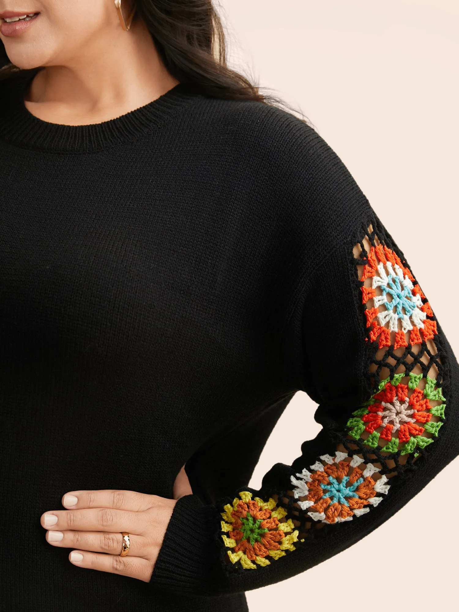 Crochet Floral Patchwork Cut Out Pullover sold by Bloomchic product image thumbnail 5