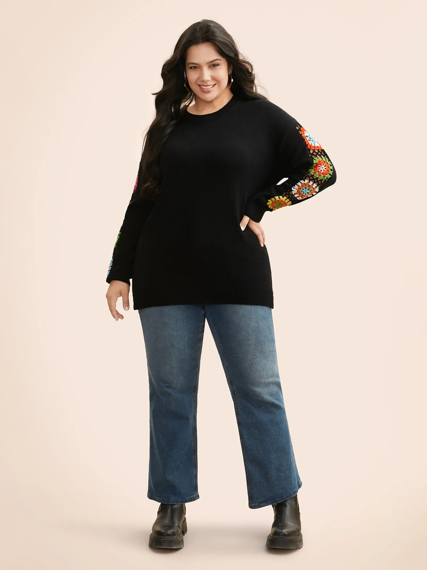 Crochet Floral Patchwork Cut Out Pullover sold by Bloomchic product image thumbnail 3