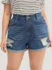 Moderately Stretchy Dark Wash Distressed Roll Hem Denim Shorts sold by Bloomchic