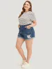 Moderately Stretchy Dark Wash Distressed Roll Hem Denim Shorts sold by Bloomchic