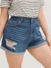 Moderately Stretchy Dark Wash Distressed Roll Hem Denim Shorts sold by Bloomchic