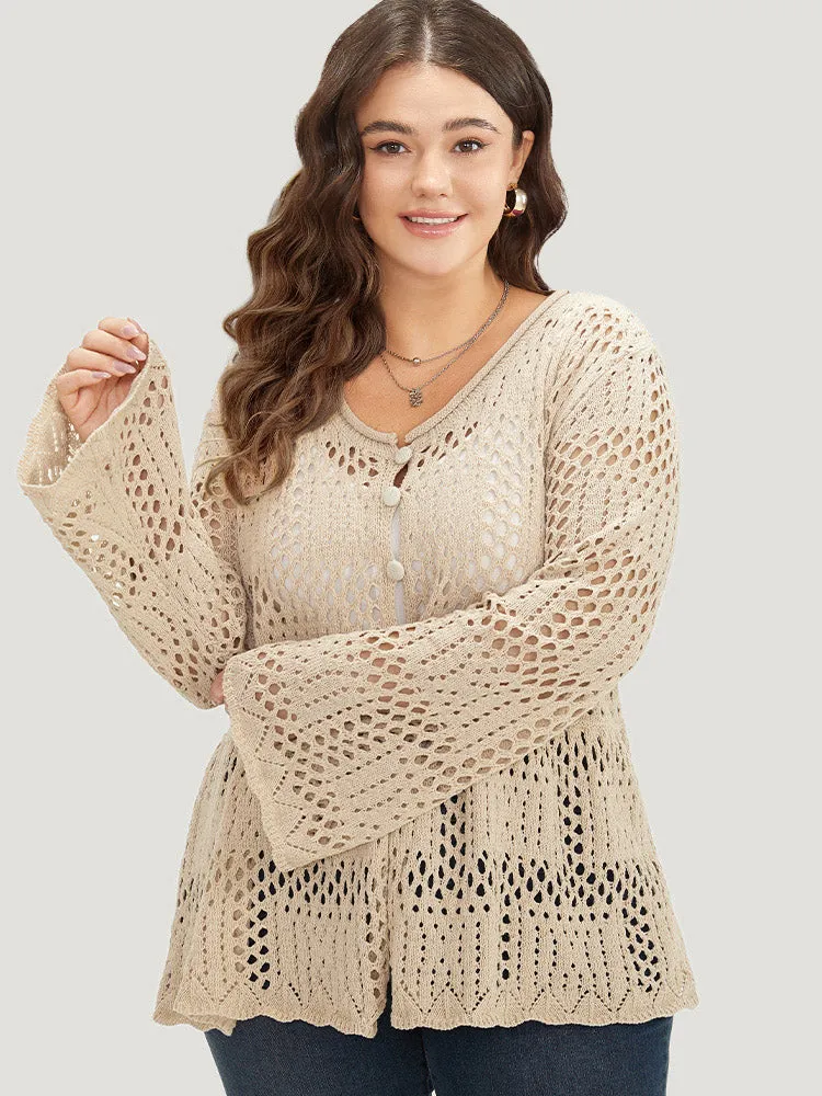 Plain Hollow Out Button Through Bell Sleeve Cardigan sold by Bloomchic product image thumbnail 5