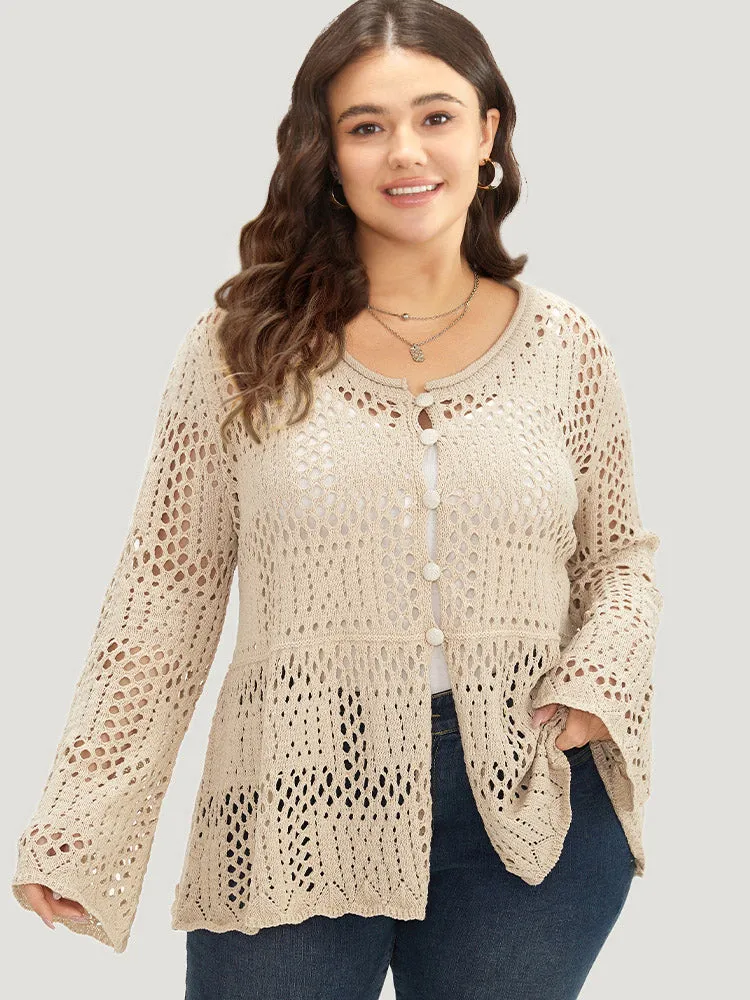 Plain Hollow Out Button Through Bell Sleeve Cardigan sold by Bloomchic product image thumbnail 3