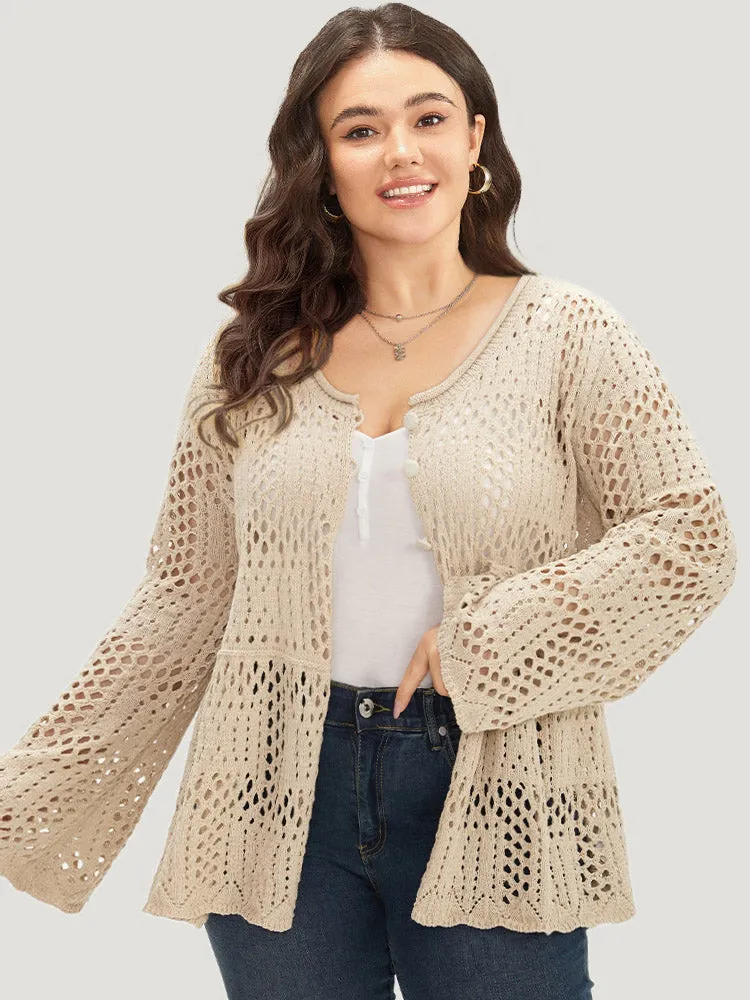 Plain Hollow Out Button Through Bell Sleeve Cardigan sold by Bloomchic product image thumbnail 4