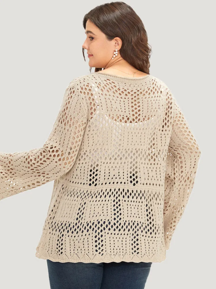 Plain Hollow Out Button Through Bell Sleeve Cardigan sold by Bloomchic product image thumbnail 2