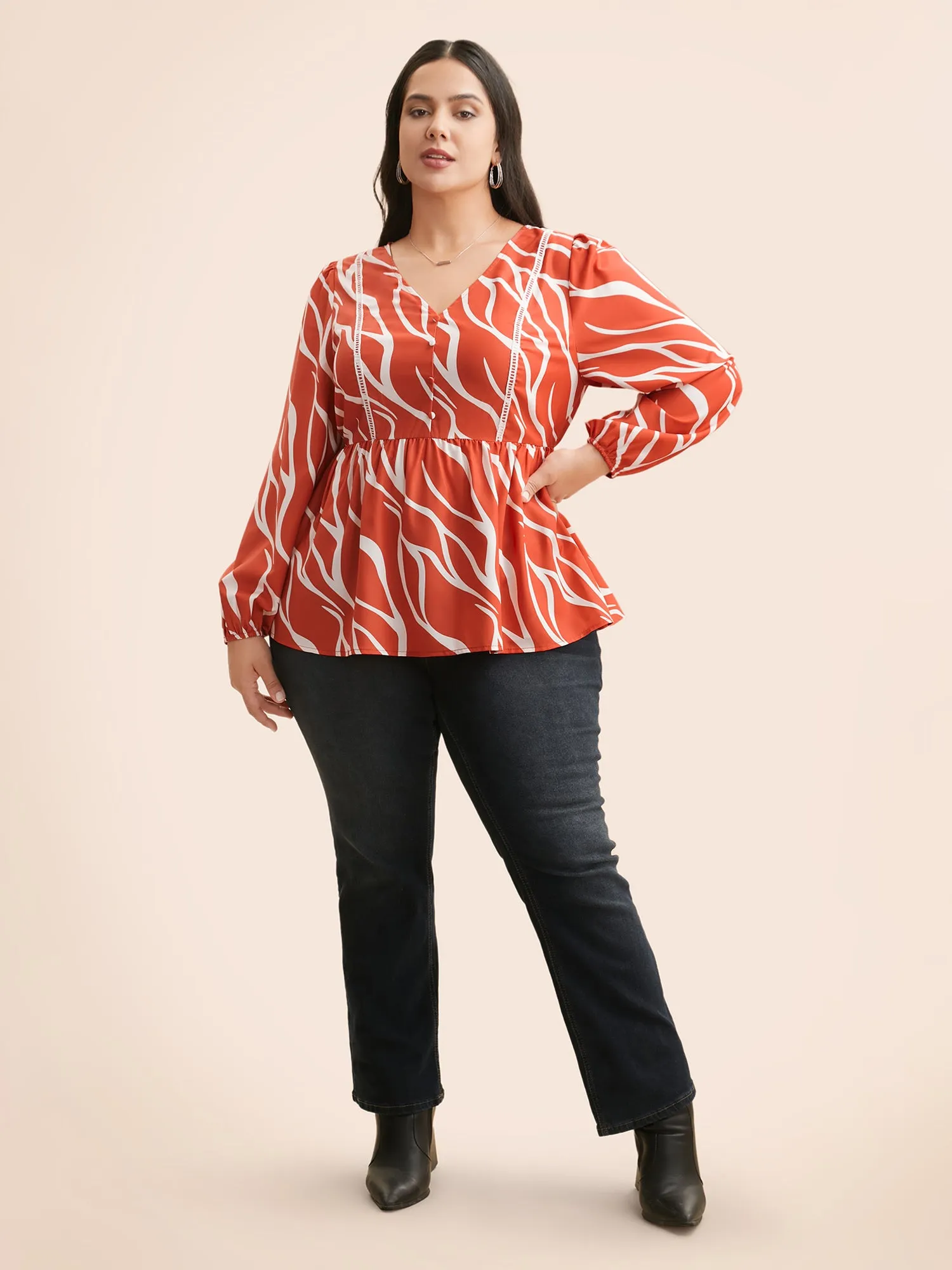 Geometric Contrast Webbing Button Detail Blouse sold by Bloomchic product image thumbnail 2