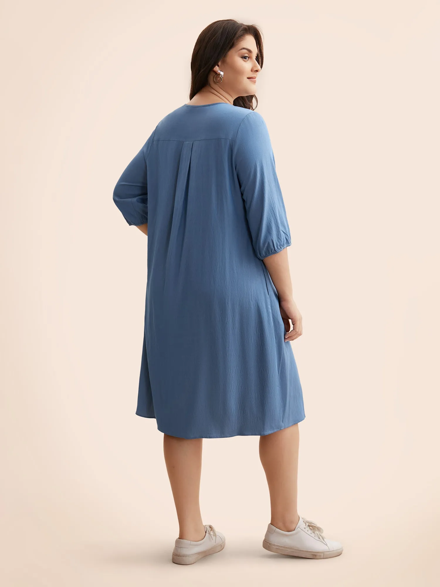 Solid Pleated Button Up Dress sold by Bloomchic product image thumbnail 4