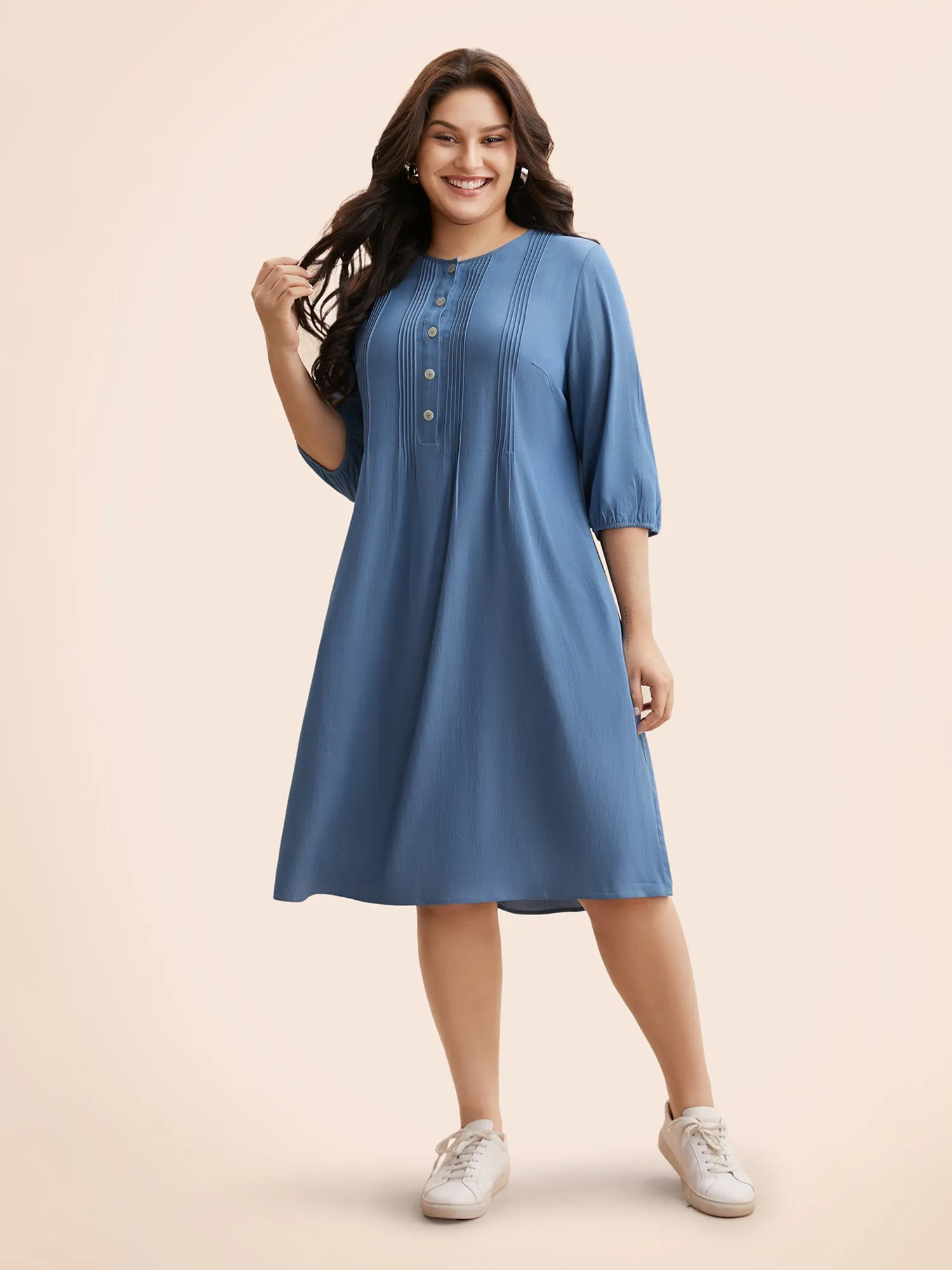 Solid Pleated Button Up Dress sold by Bloomchic product image thumbnail 3