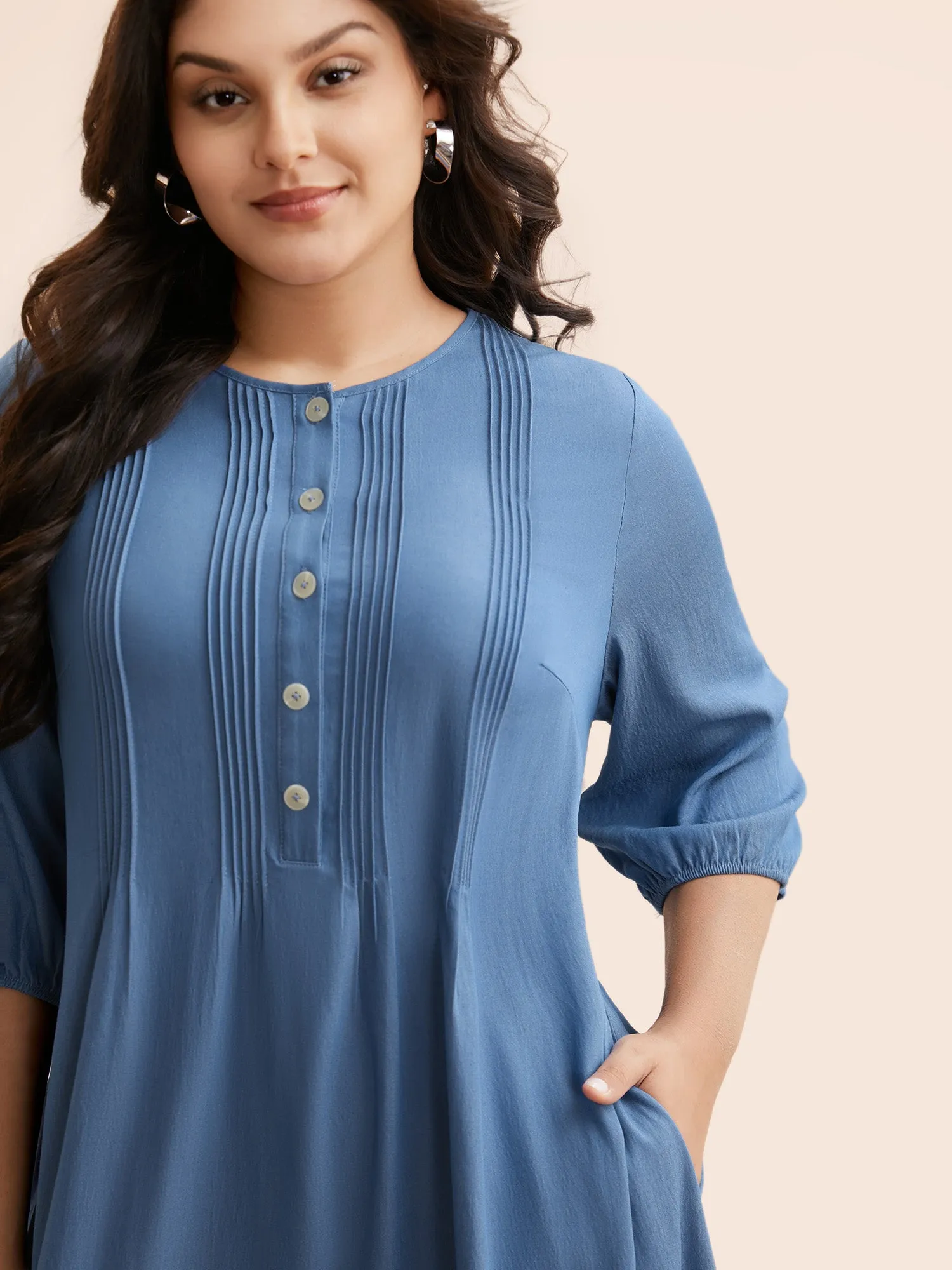 Solid Pleated Button Up Dress sold by Bloomchic product image thumbnail 2