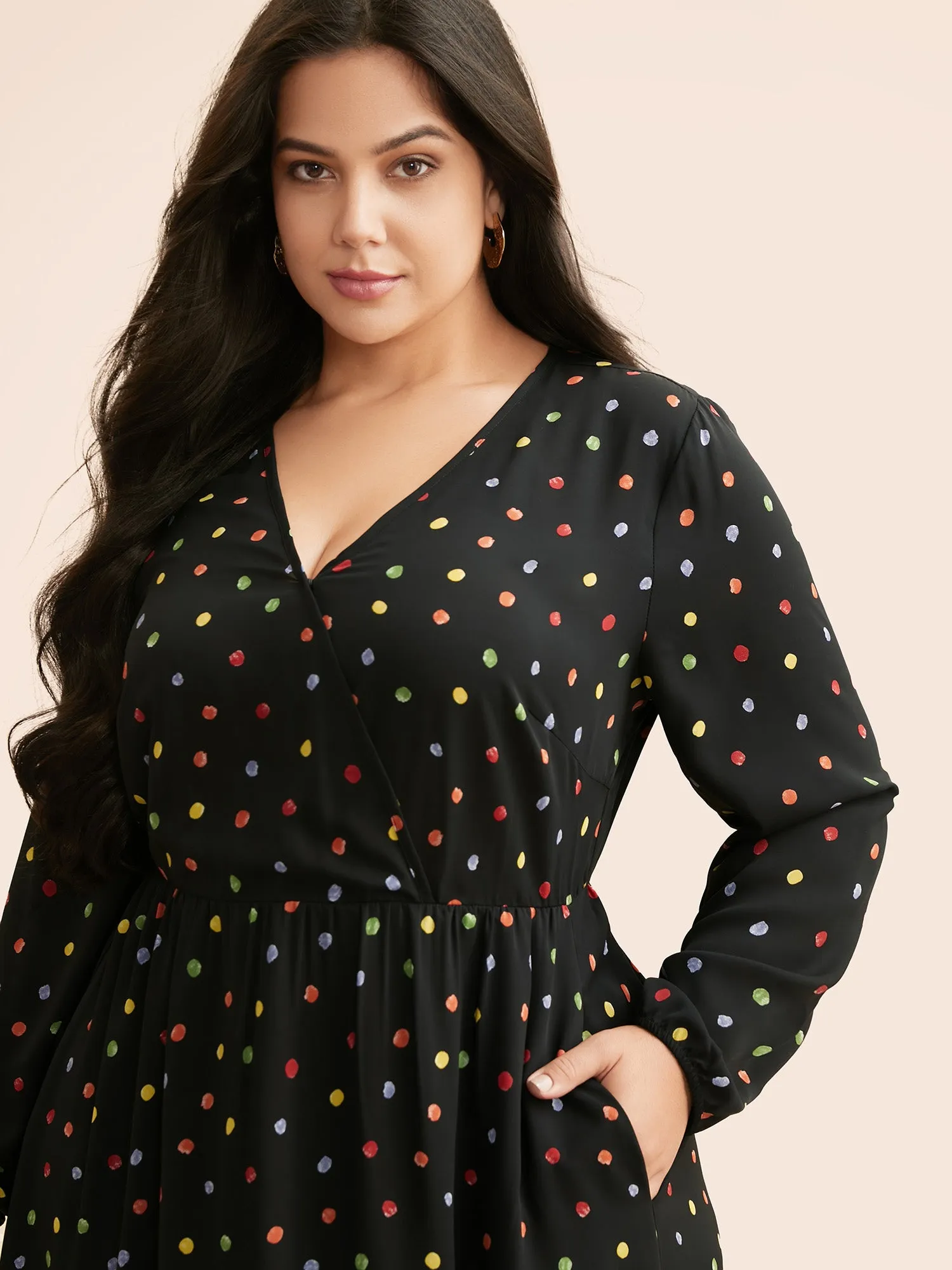 Overlap Collar Color Polka Dot Dress sold by Bloomchic product image thumbnail 2