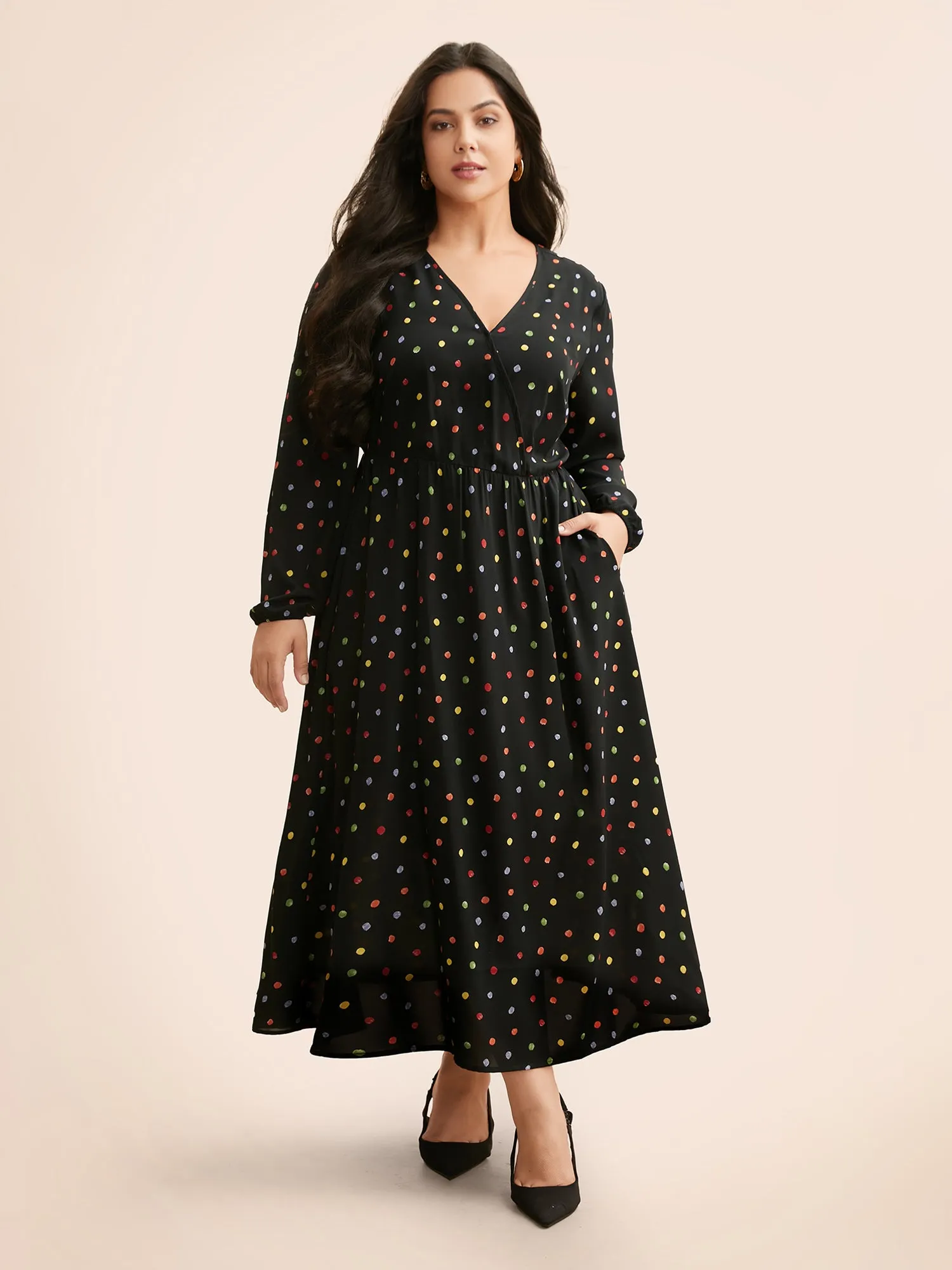 Overlap Collar Color Polka Dot Dress sold by Bloomchic product image thumbnail 3