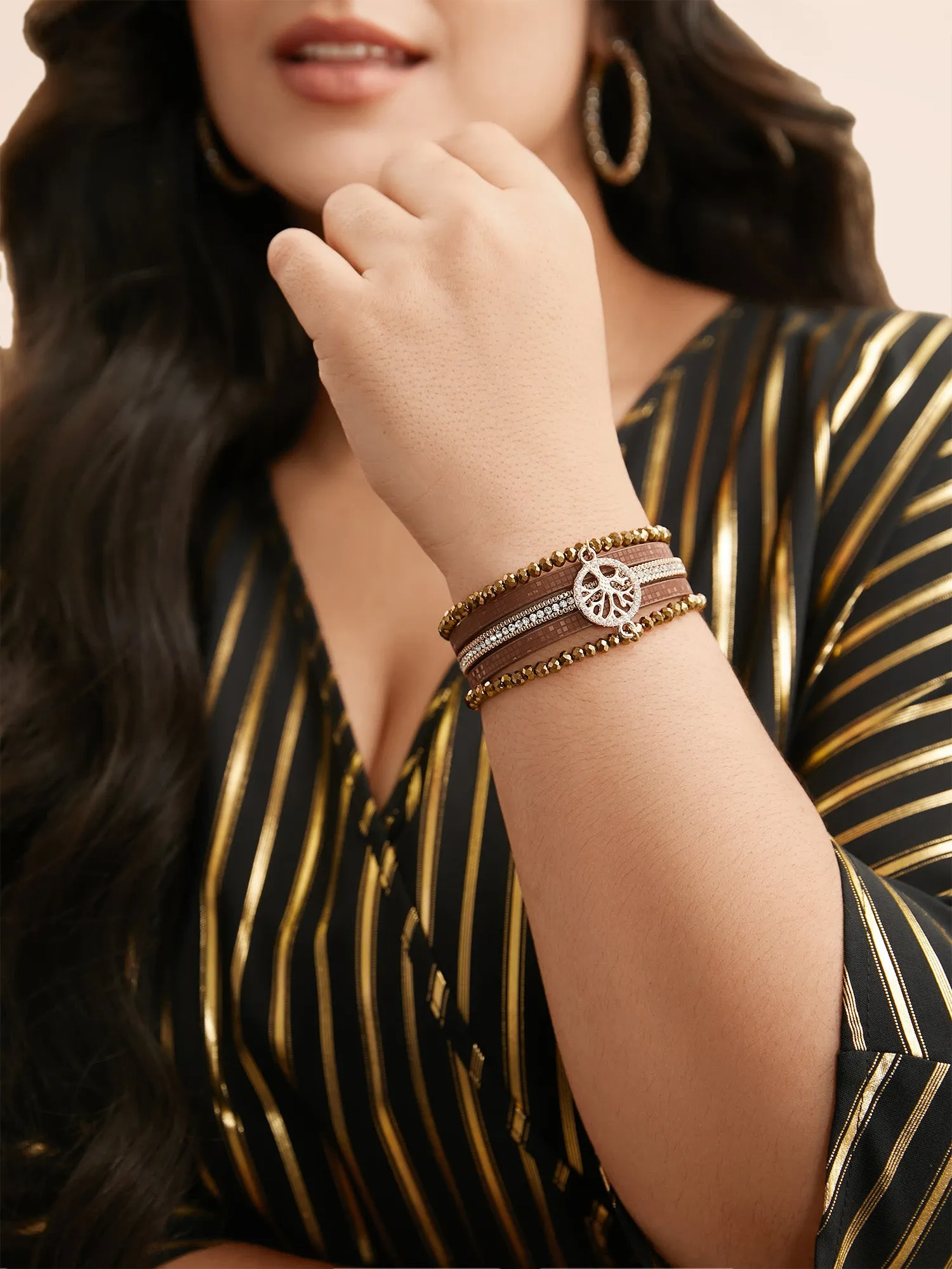 Rhinestone Stackable Leather Wrap Bracelet sold by Bloomchic