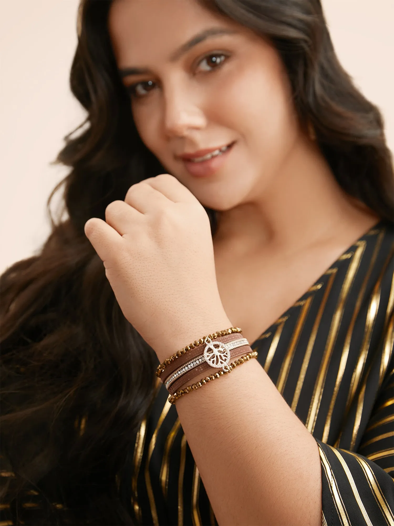 Rhinestone Stackable Leather Wrap Bracelet sold by Bloomchic product image thumbnail 3