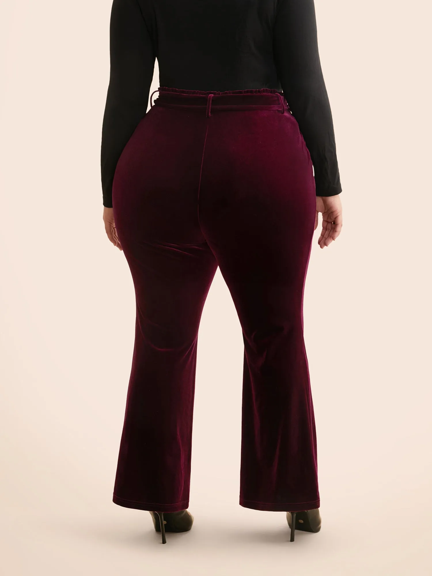 Velvet Paperbag Waist Belted Pants sold by Bloomchic product image thumbnail 3