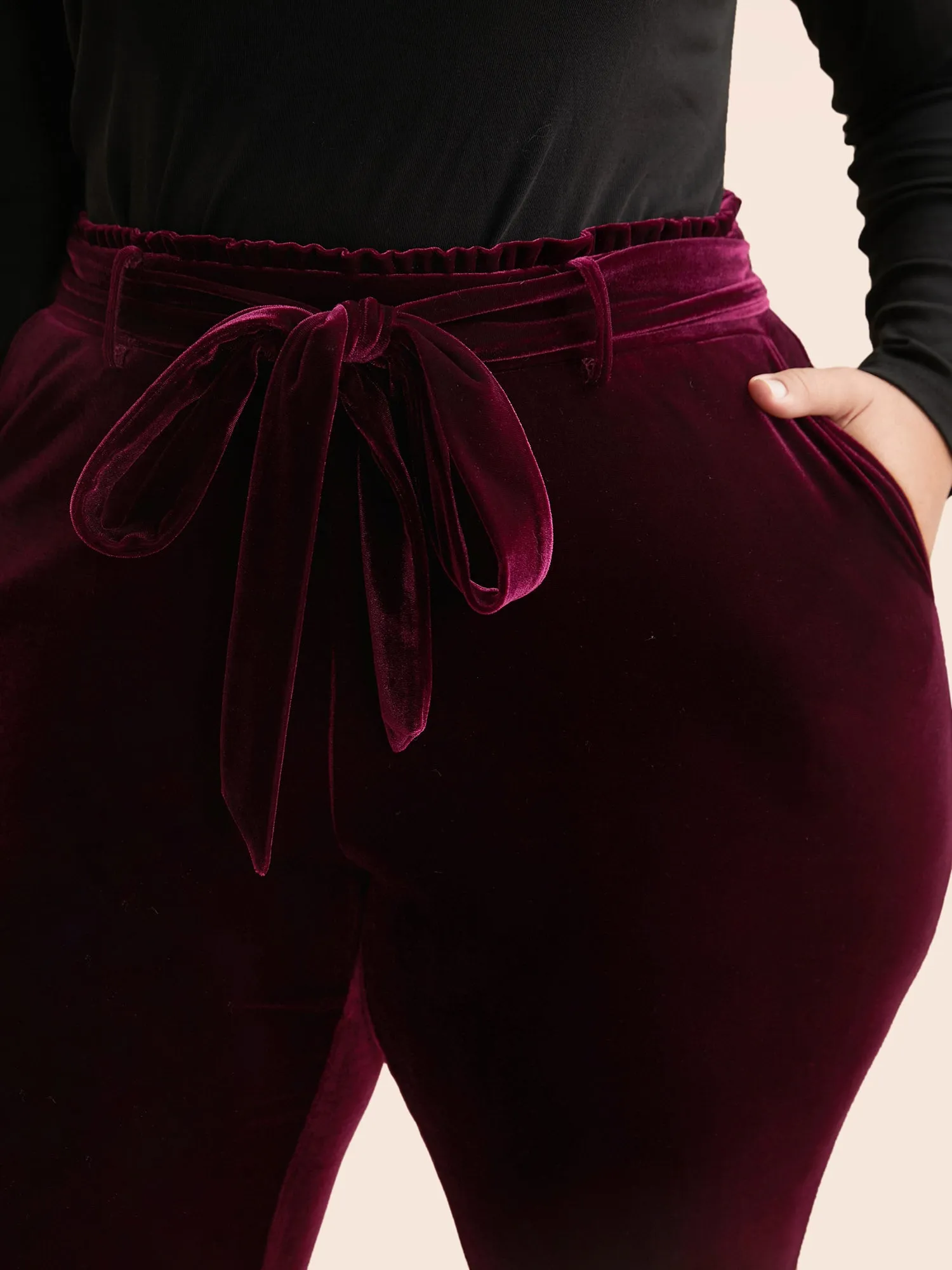 Velvet Paperbag Waist Belted Pants sold by Bloomchic product image thumbnail 5