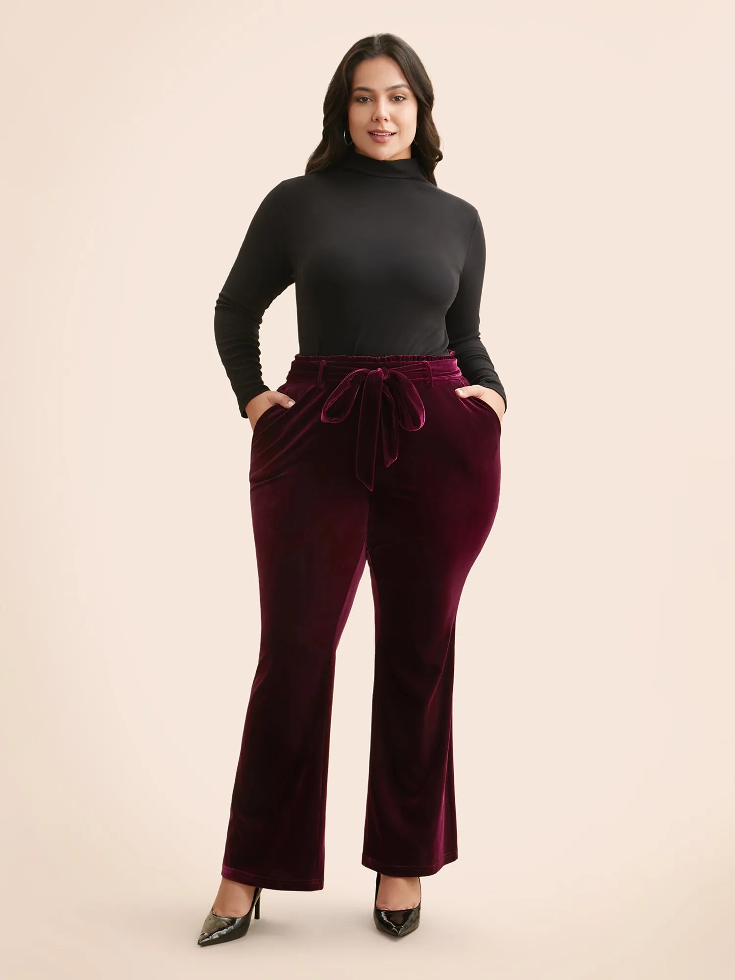 Velvet Paperbag Waist Belted Pants sold by Bloomchic product image thumbnail 2