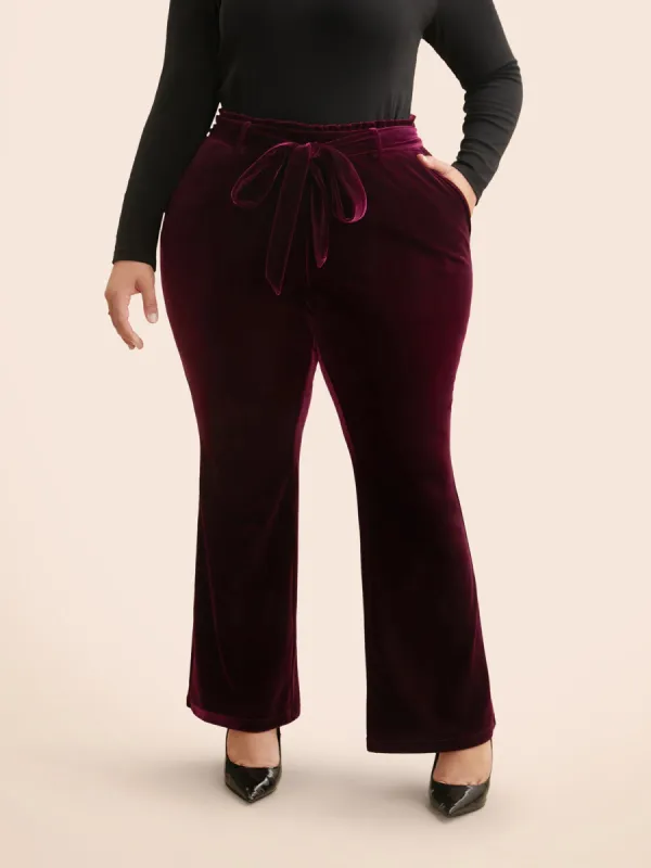 Velvet Paperbag Waist Belted Pants sold by Bloomchic