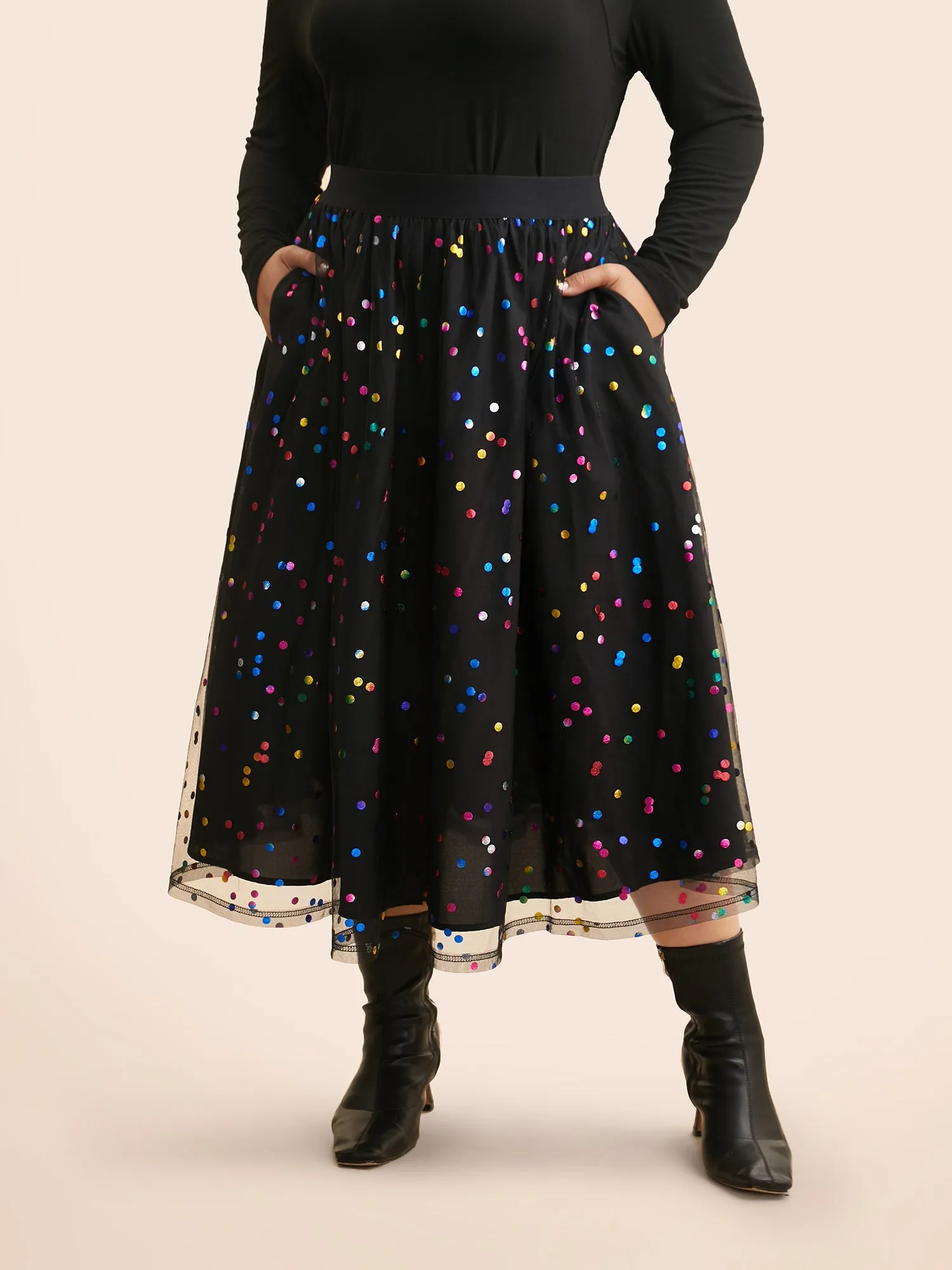 Sequin Polka Dot Tiered Mesh Skirt sold by Bloomchic