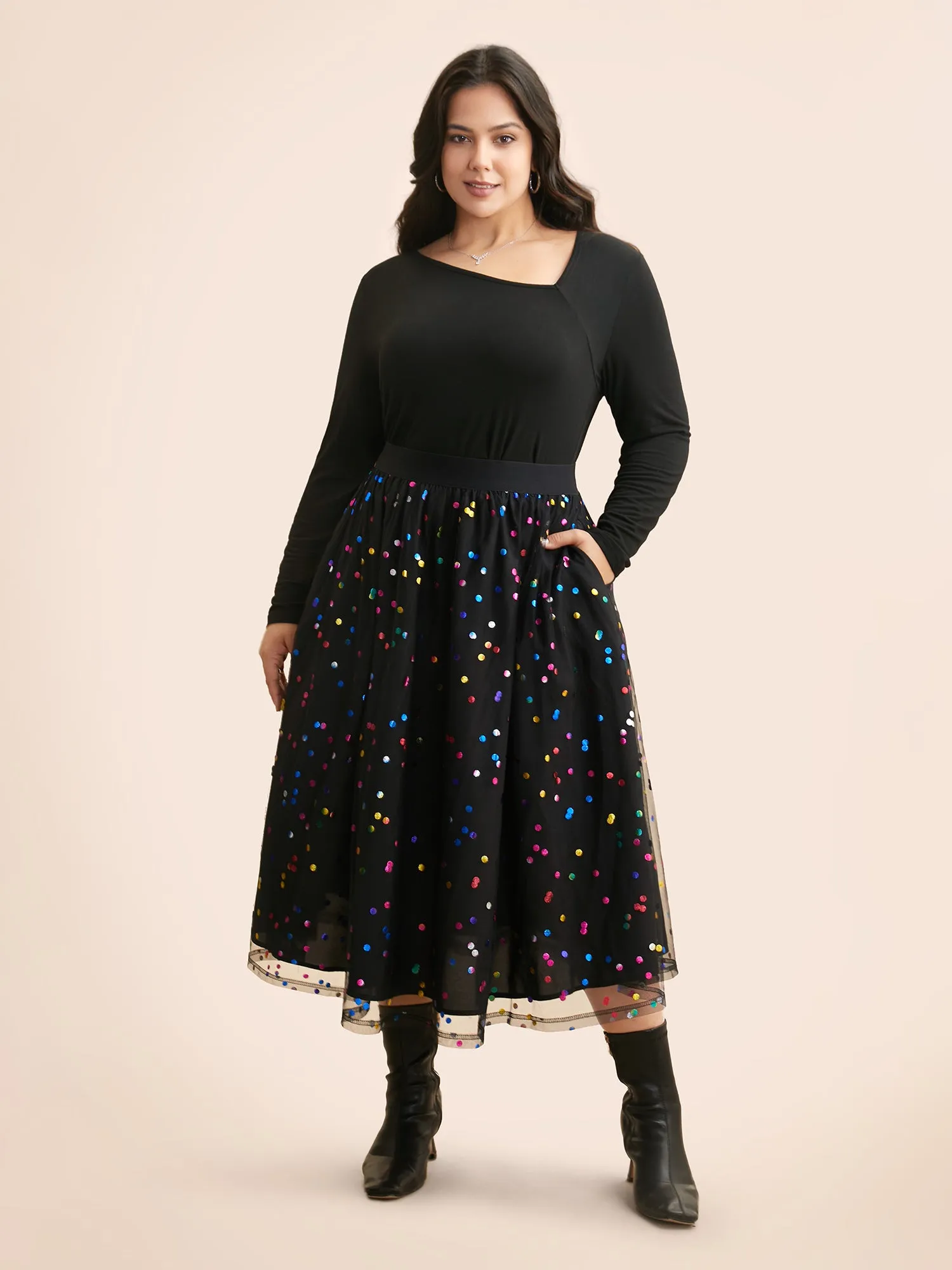 Sequin Polka Dot Tiered Mesh Skirt sold by Bloomchic product image thumbnail 2