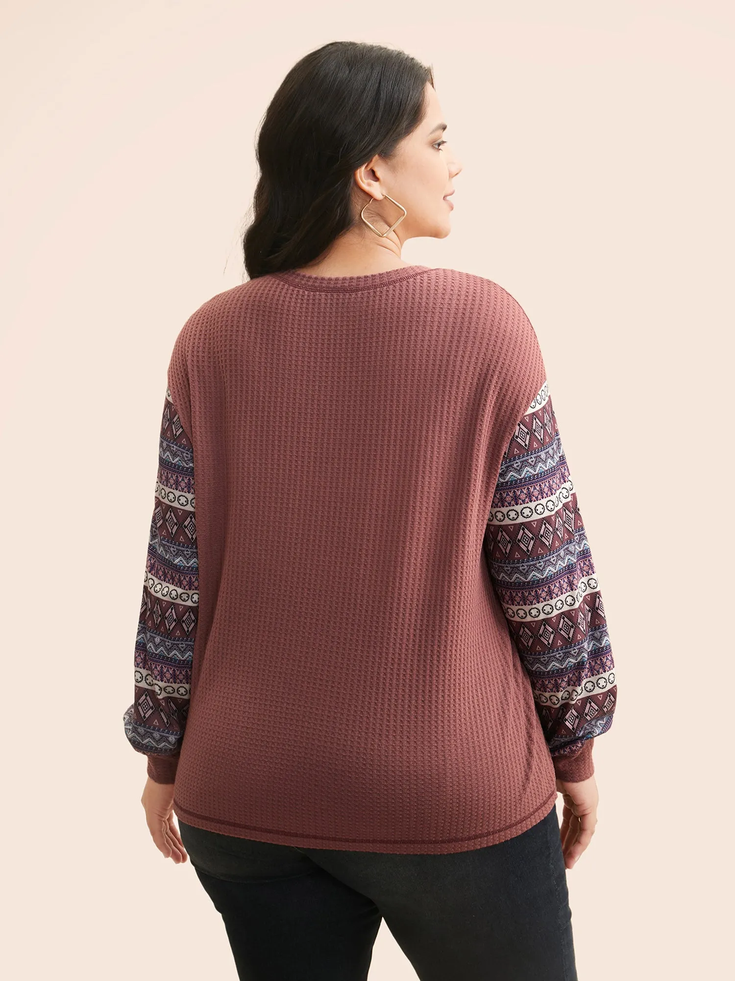 Boho Print Patchwork Waffle Knit T-shirt sold by Bloomchic product image thumbnail 2