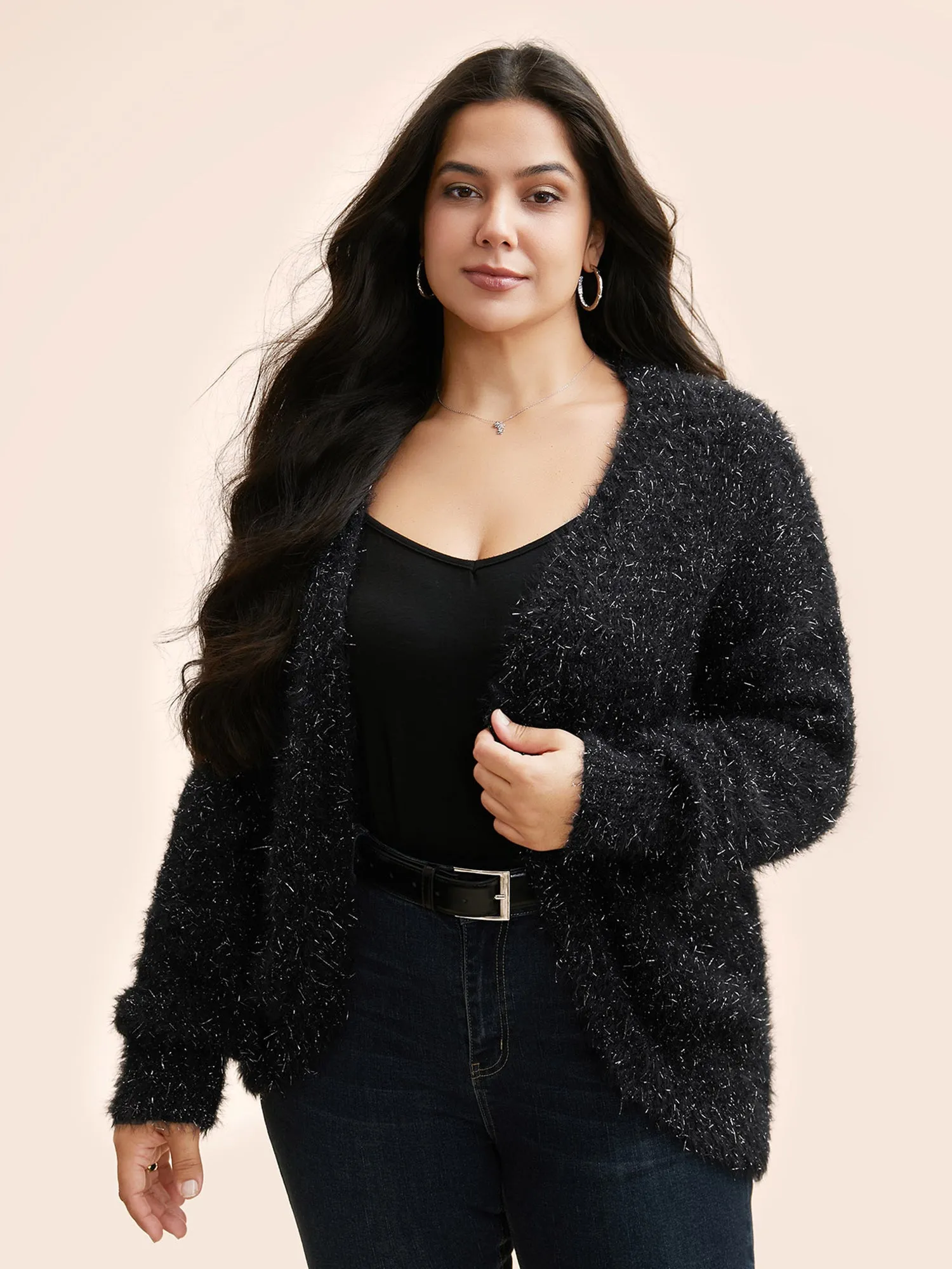 Luxe Fluffy Open Front Cardigan sold by Bloomchic