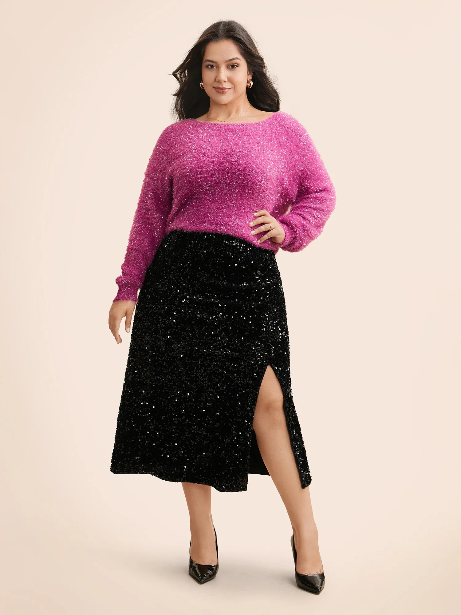 Sequin Elastic Waist Split Hem Skirt sold by Bloomchic product image thumbnail 2