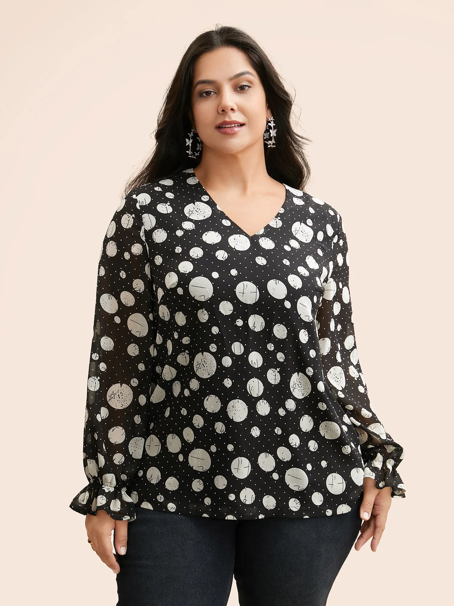 Polka Dot Rhinestone Lantern Sleeve Blouse sold by Bloomchic product image thumbnail 4