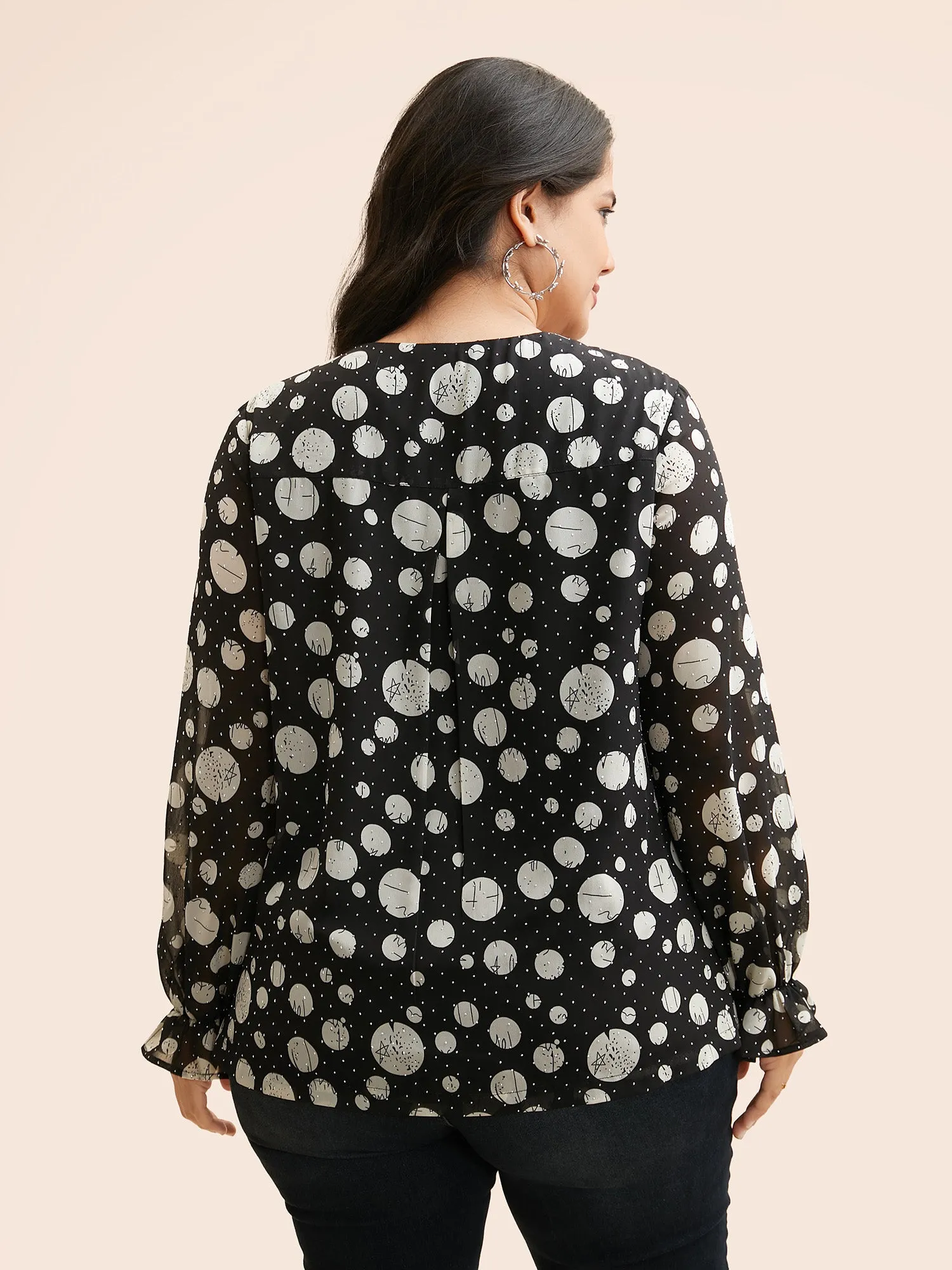 Polka Dot Rhinestone Lantern Sleeve Blouse sold by Bloomchic product image thumbnail 5