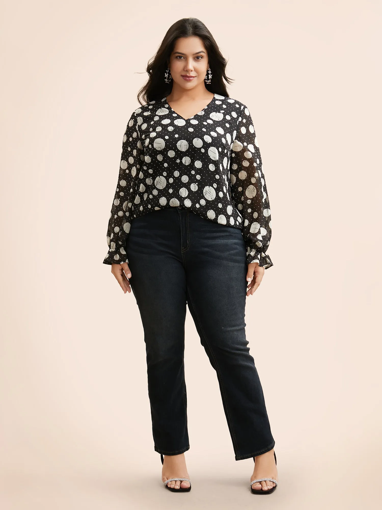 Polka Dot Rhinestone Lantern Sleeve Blouse sold by Bloomchic product image thumbnail 2