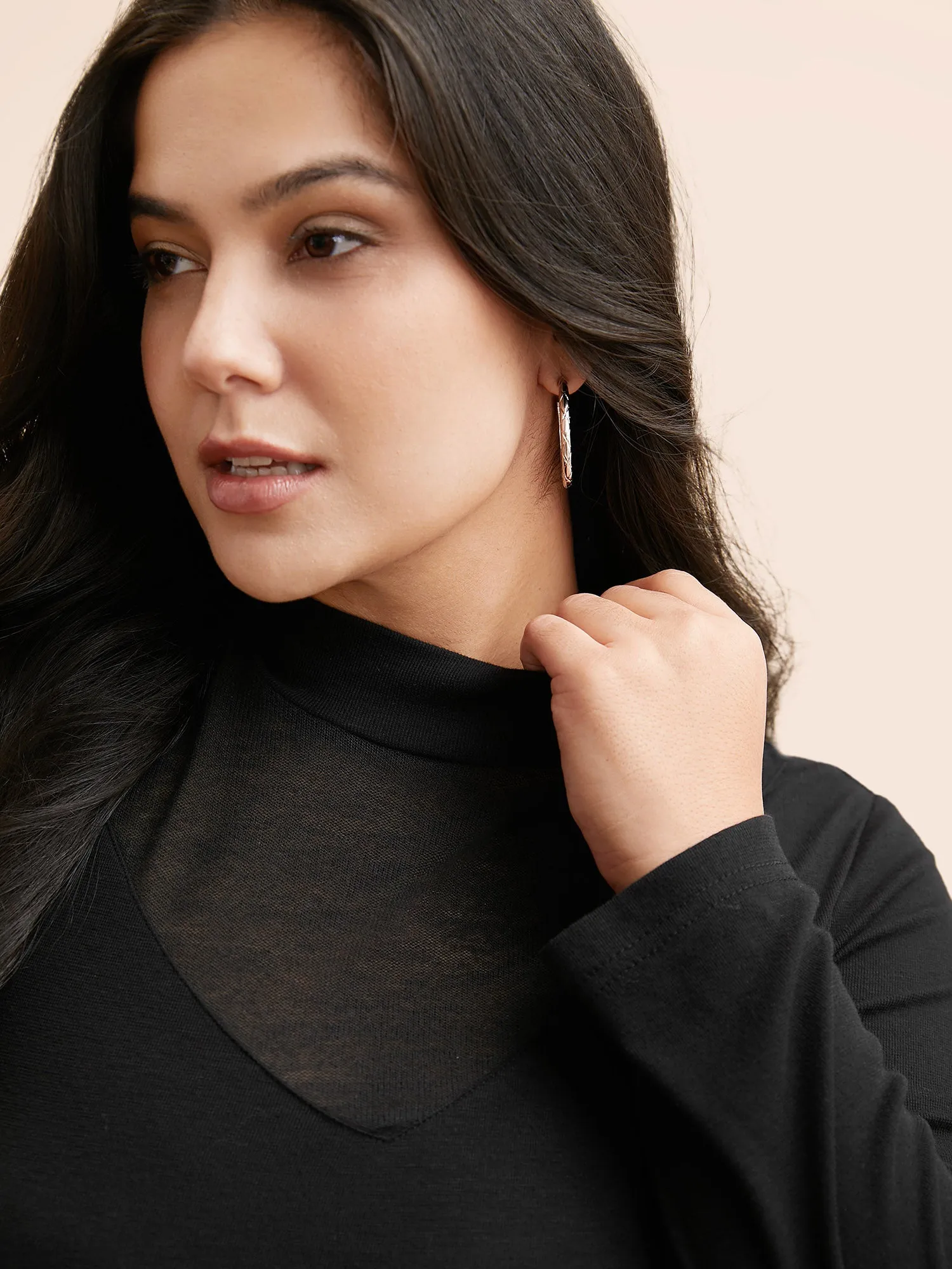 Mock Neck Mesh Patchwork Stretchy T-shirt sold by Bloomchic product image thumbnail 5