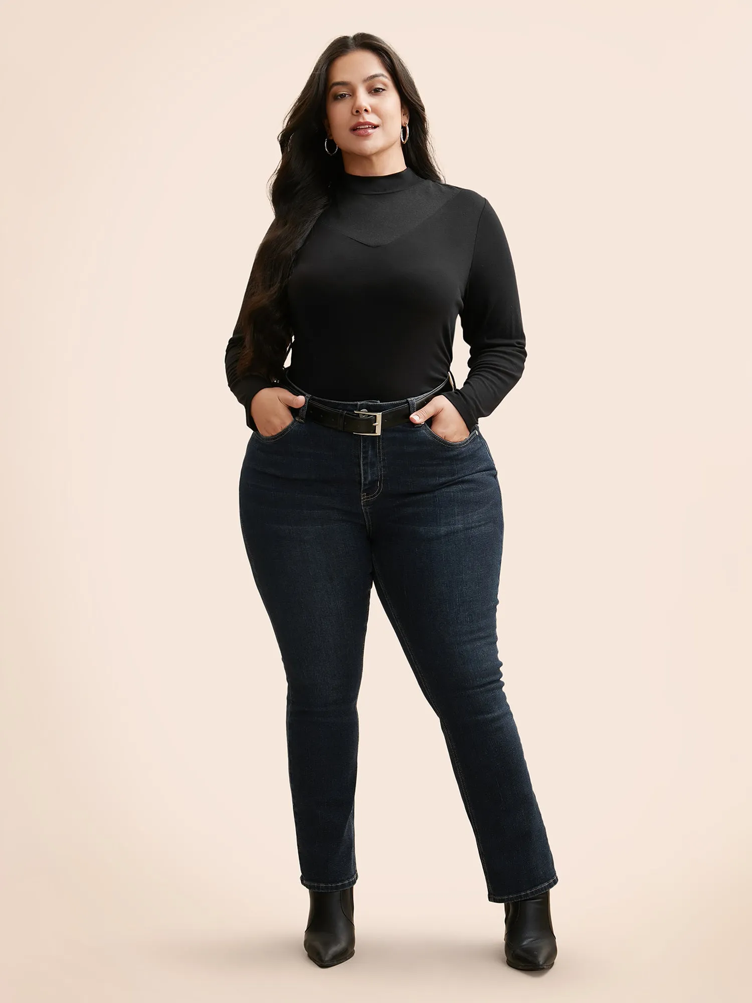 Mock Neck Mesh Patchwork Stretchy T-shirt sold by Bloomchic product image thumbnail 4