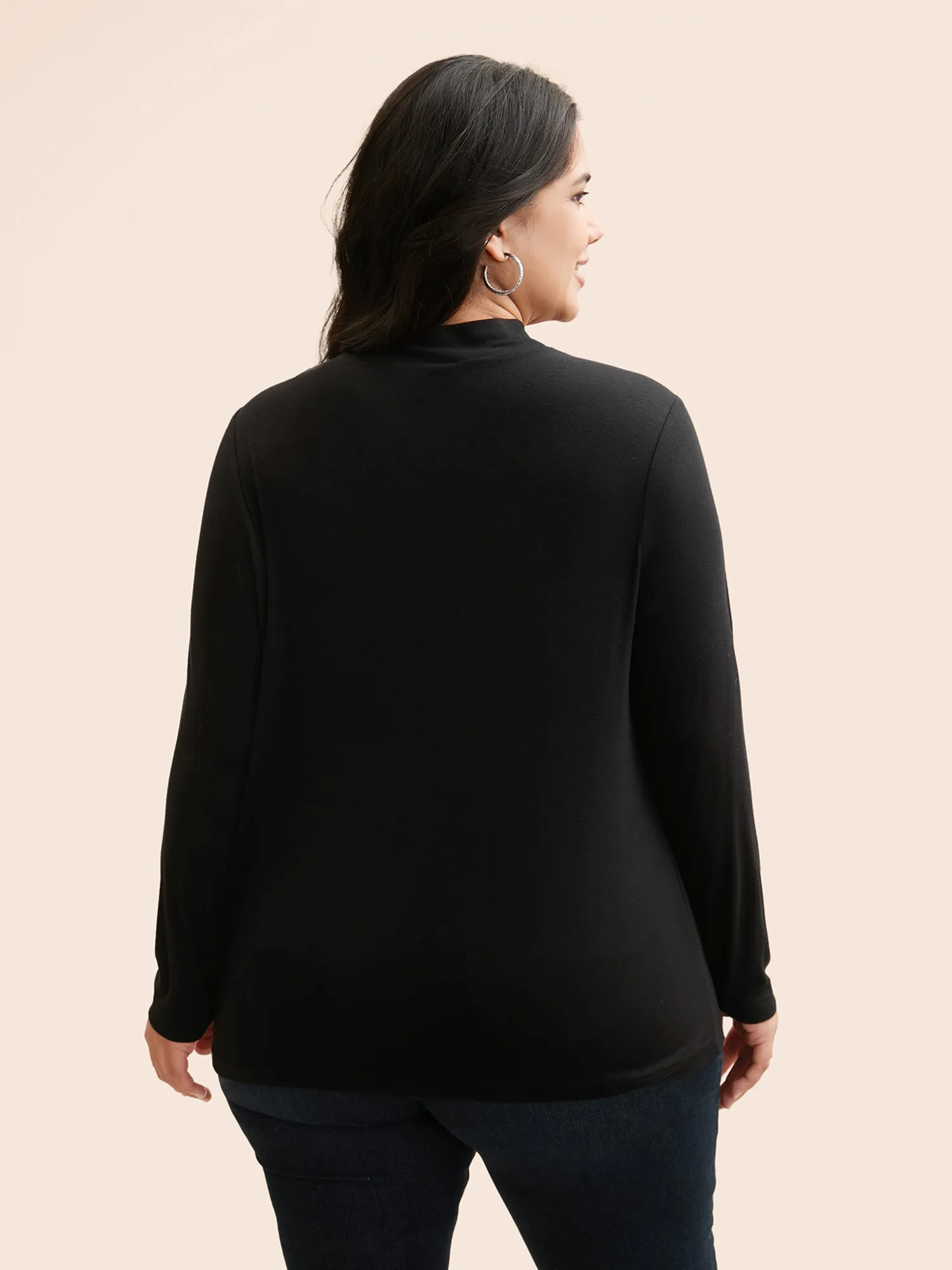 Mock Neck Mesh Patchwork Stretchy T-shirt sold by Bloomchic product image thumbnail 2