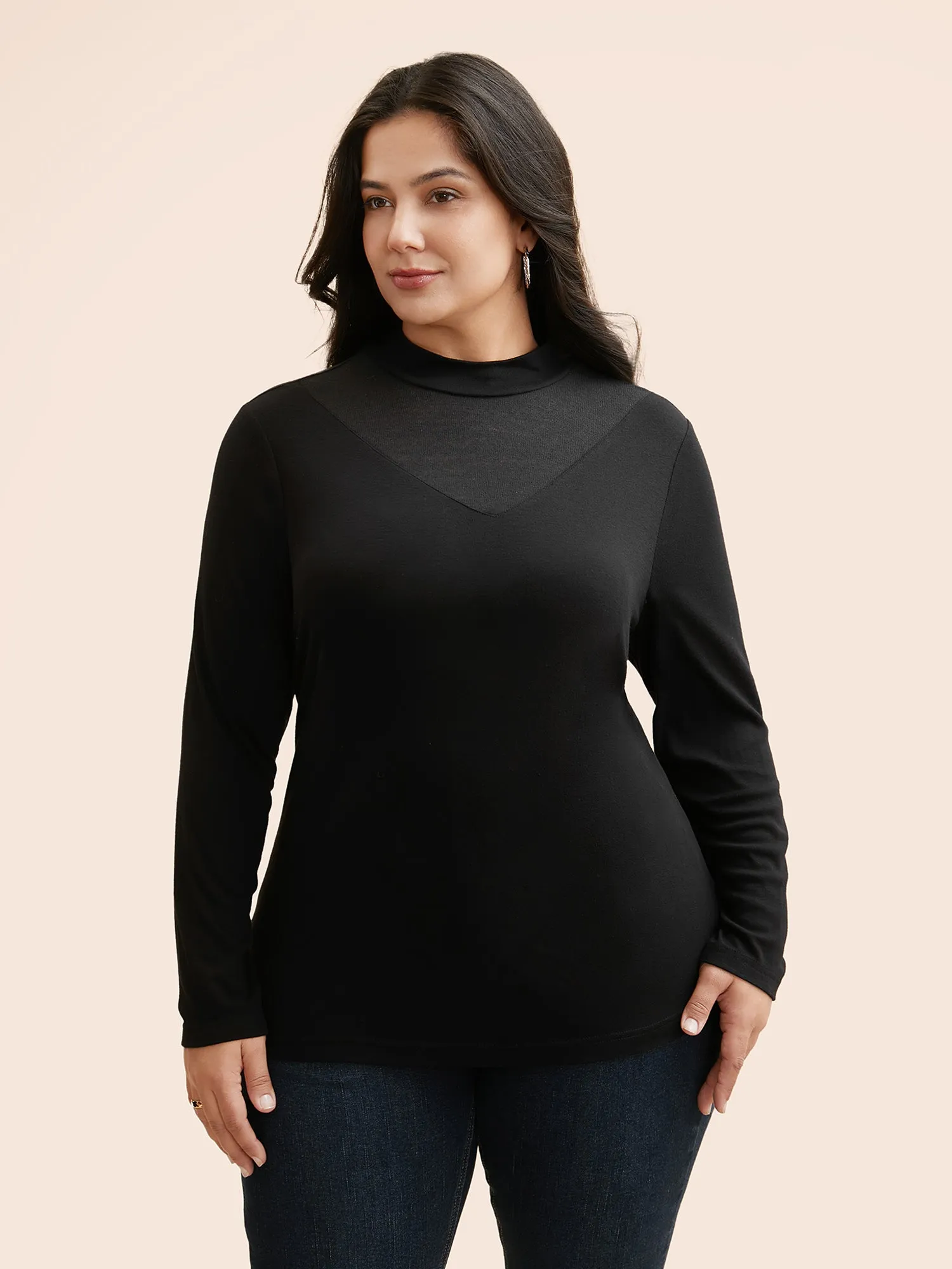 Mock Neck Mesh Patchwork Stretchy T-shirt sold by Bloomchic product image thumbnail 3