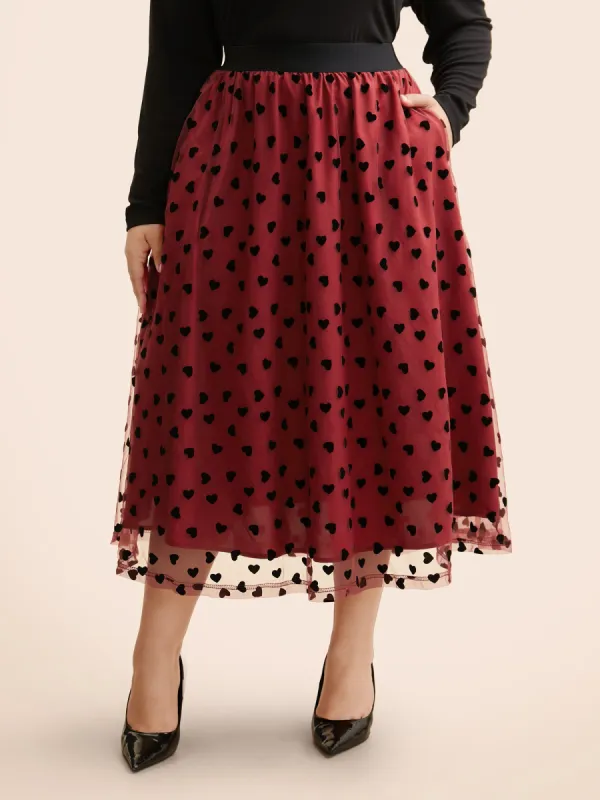 Heart Flocking Tiered Mesh Skirt sold by Bloomchic