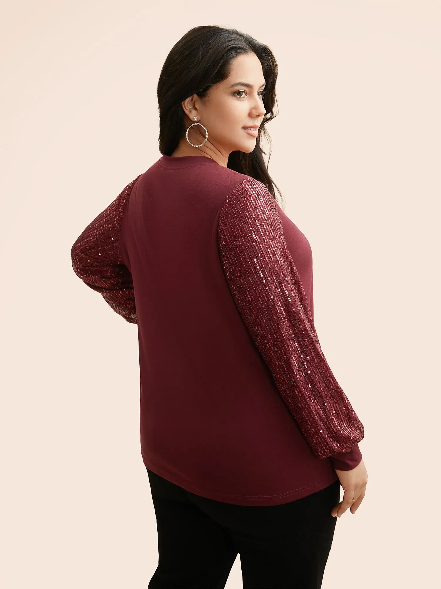 V Neck Sequin Patchwork T-shirt sold by Bloomchic product image thumbnail 2