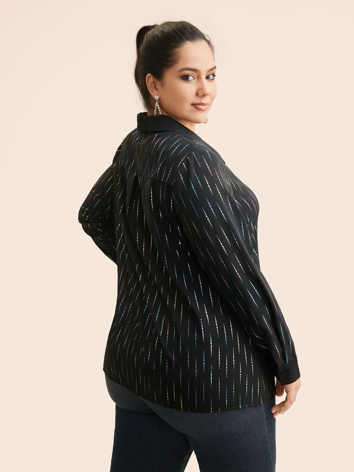 Shirt Collar Glitter Striped Patchwork Shirt sold by Bloomchic product image thumbnail 5