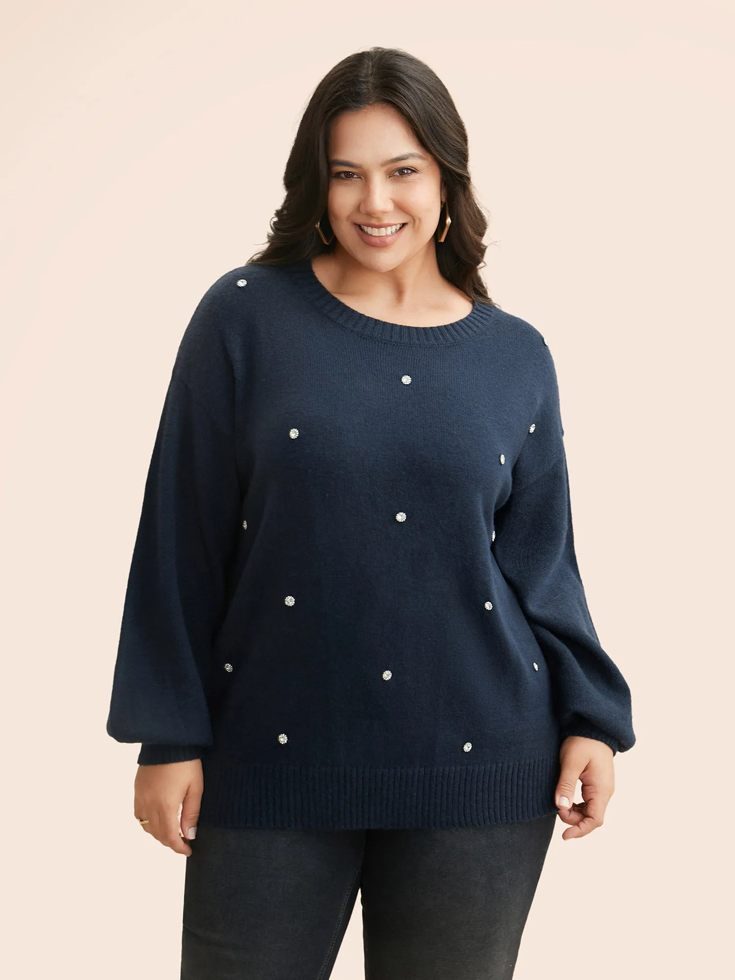 Rhinestone Decor Dropped Shoulder Pullover sold by Bloomchic product image thumbnail 3