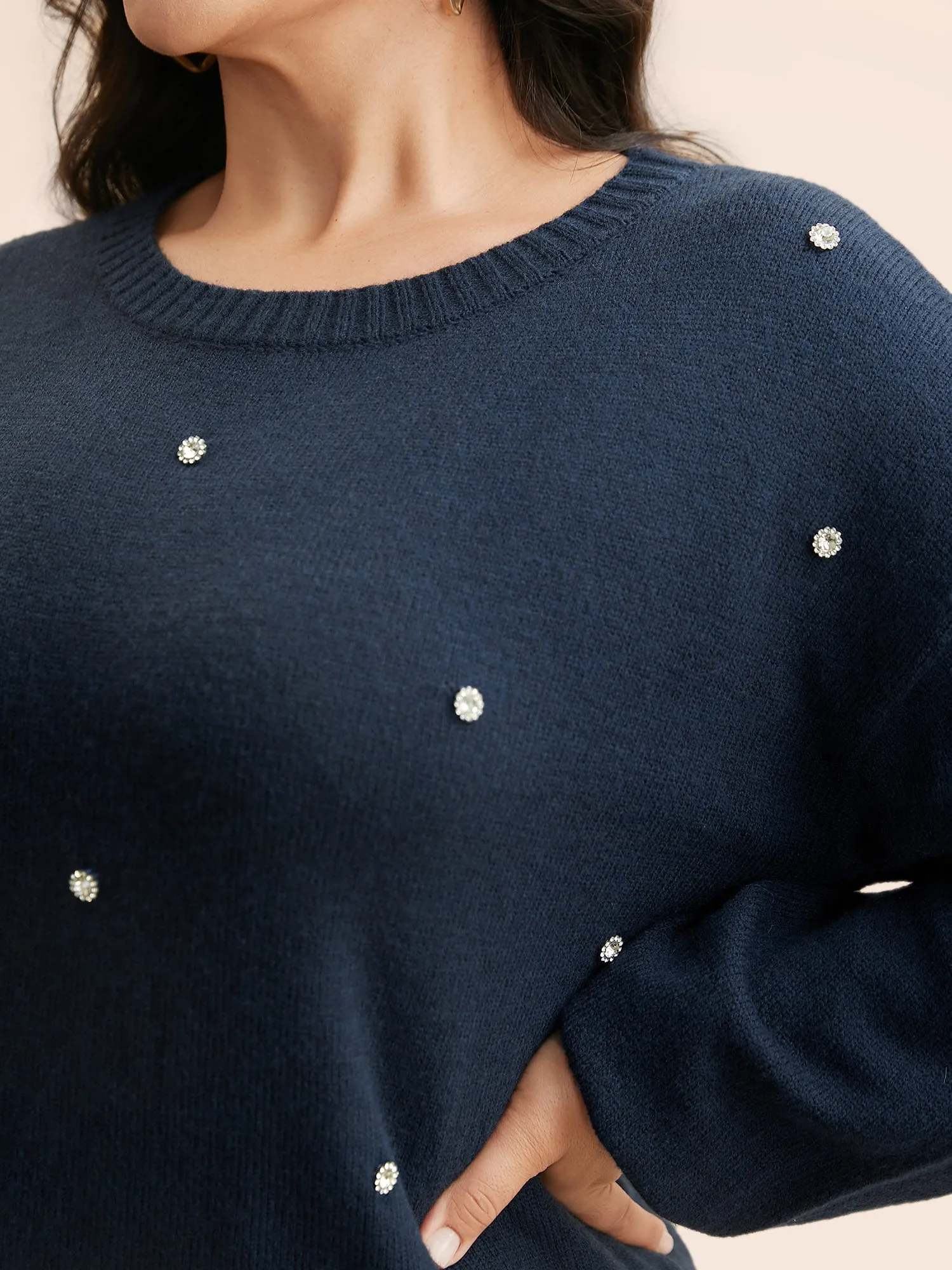 Rhinestone Decor Dropped Shoulder Pullover sold by Bloomchic product image thumbnail 5