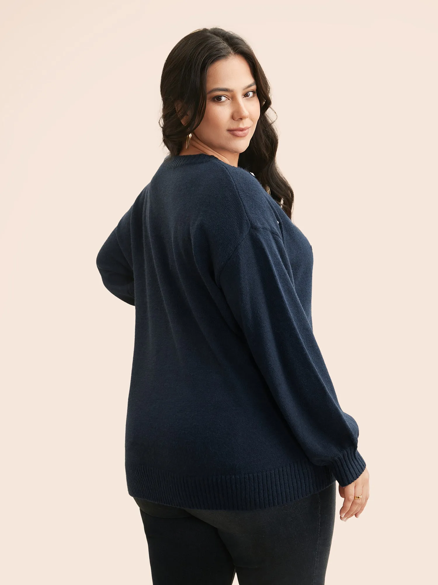 Rhinestone Decor Dropped Shoulder Pullover sold by Bloomchic product image thumbnail 2