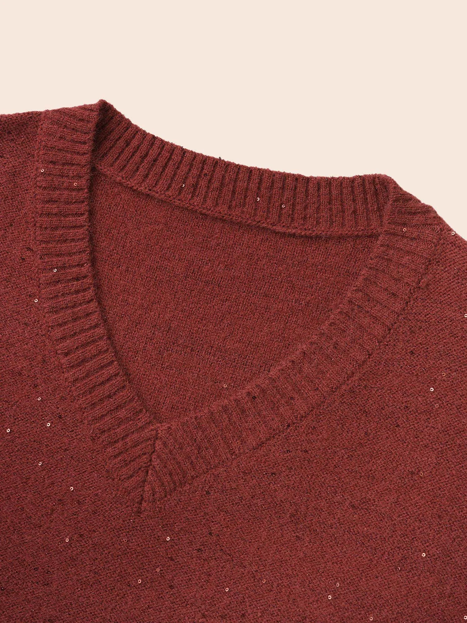 V Neck Glitter Dropped Shoulder Split Hem Pullover sold by Bloomchic product image thumbnail 5