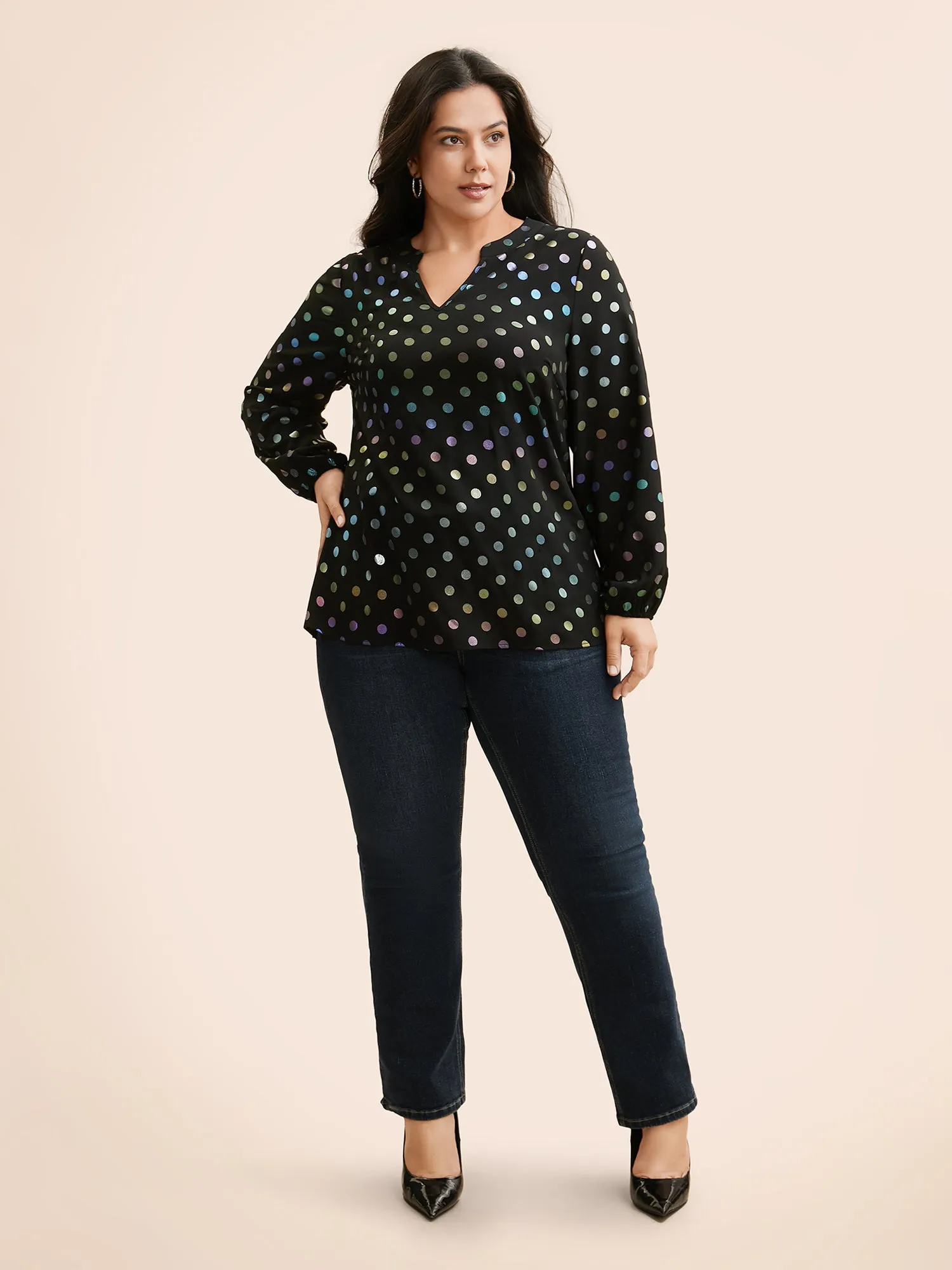 Glitter Polka Dot Lantern Sleeve Blouse sold by Bloomchic product image thumbnail 2