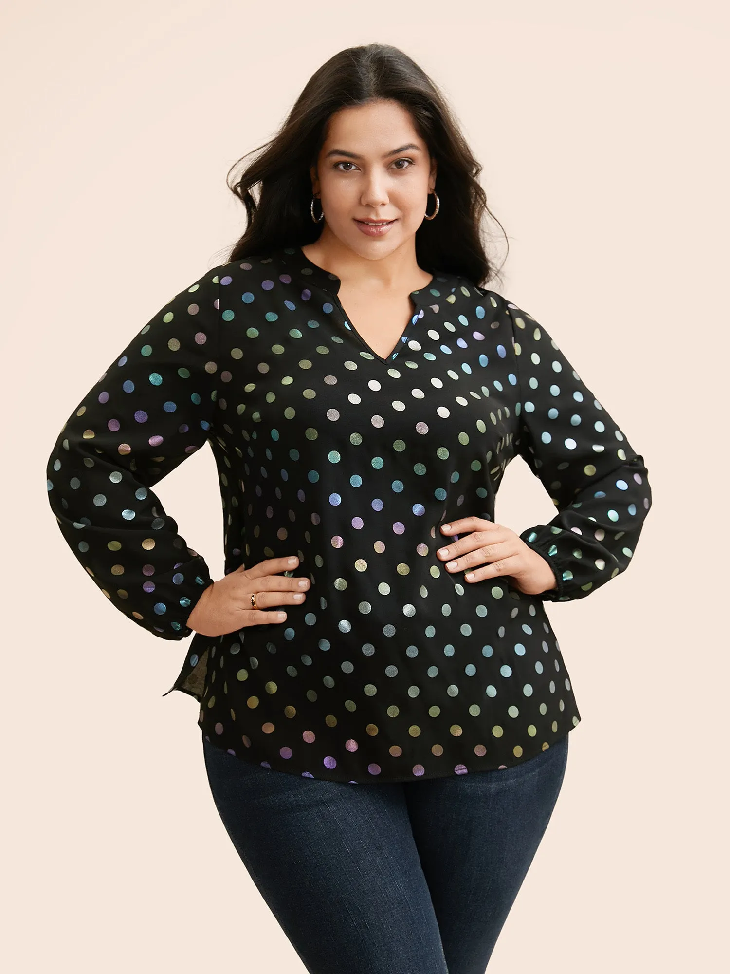 Glitter Polka Dot Lantern Sleeve Blouse sold by Bloomchic product image thumbnail 3