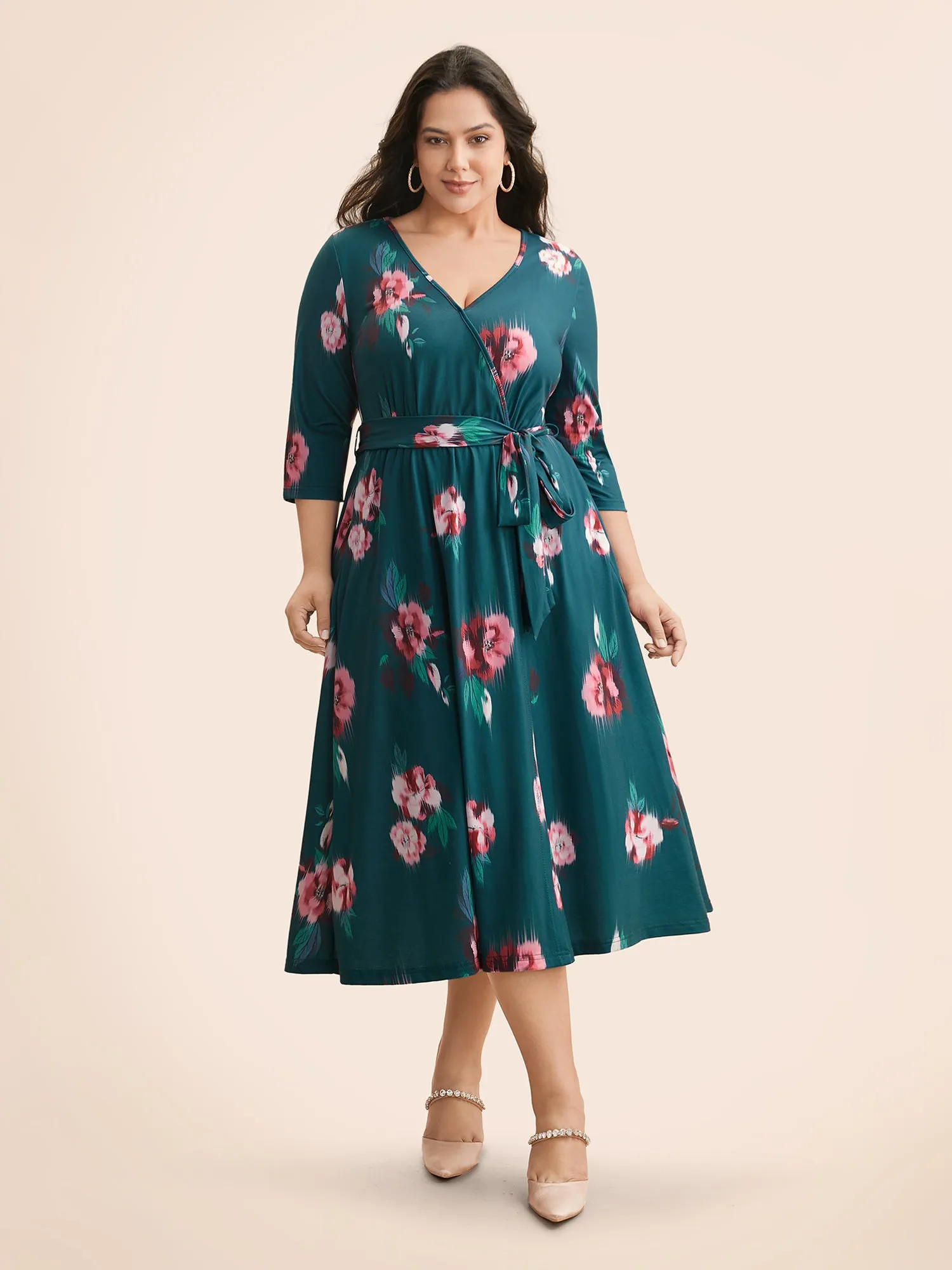 Overlap Collar Floral Midi Dress sold by Bloomchic