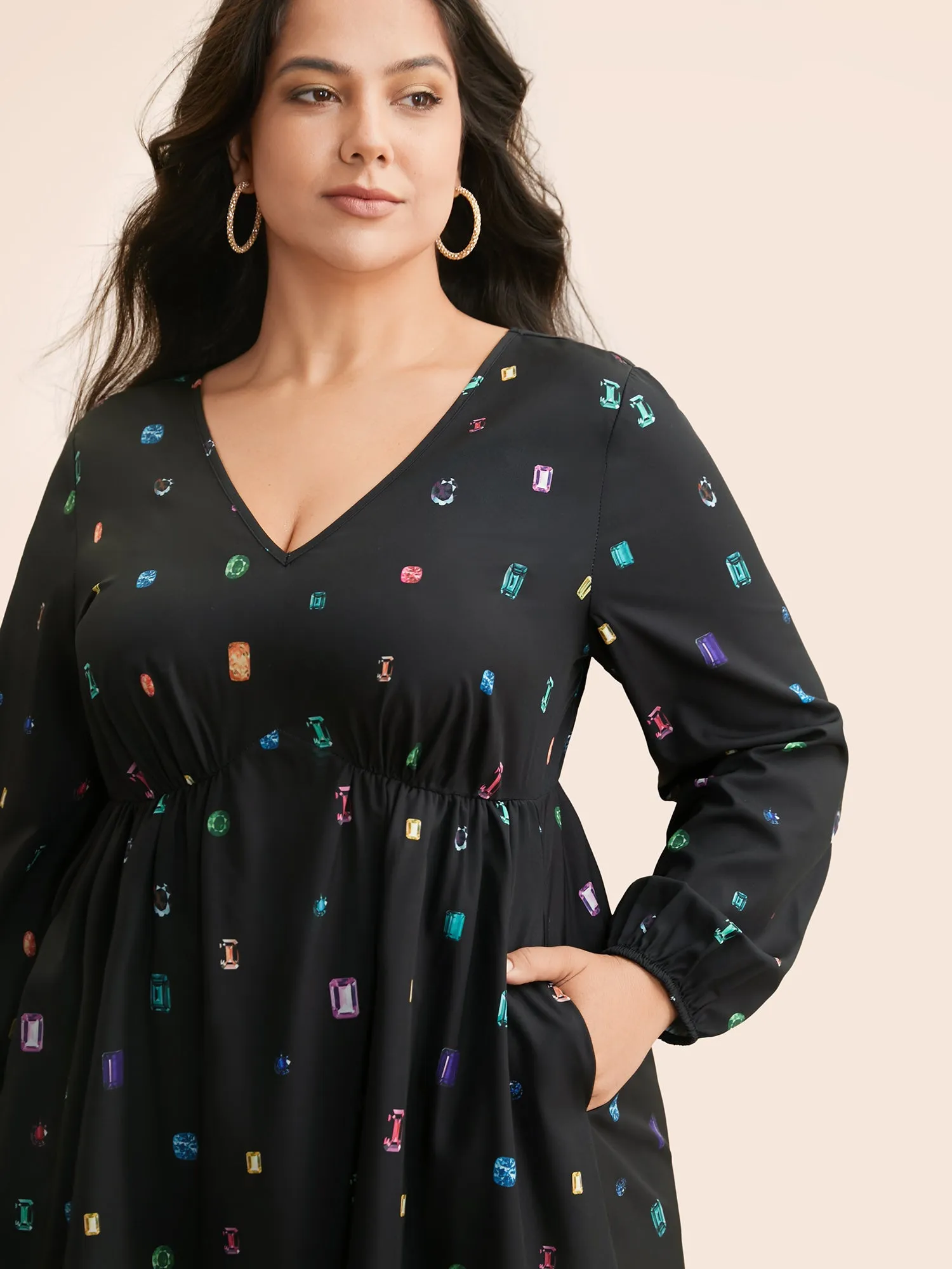 Color Diamond Print V Neck Dress sold by Bloomchic product image thumbnail 2