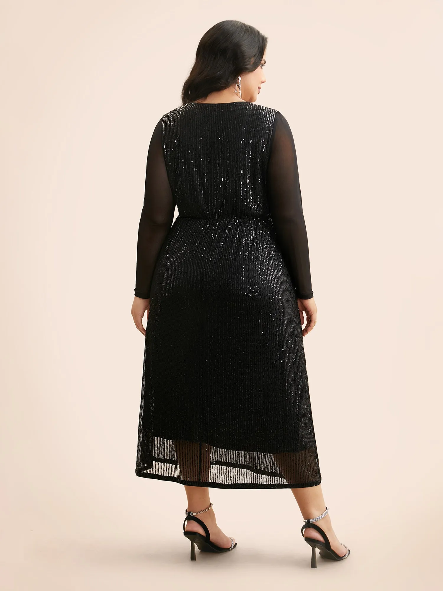 Crew Neck Patchwork Sequin Mesh Dress sold by Bloomchic product image thumbnail 5