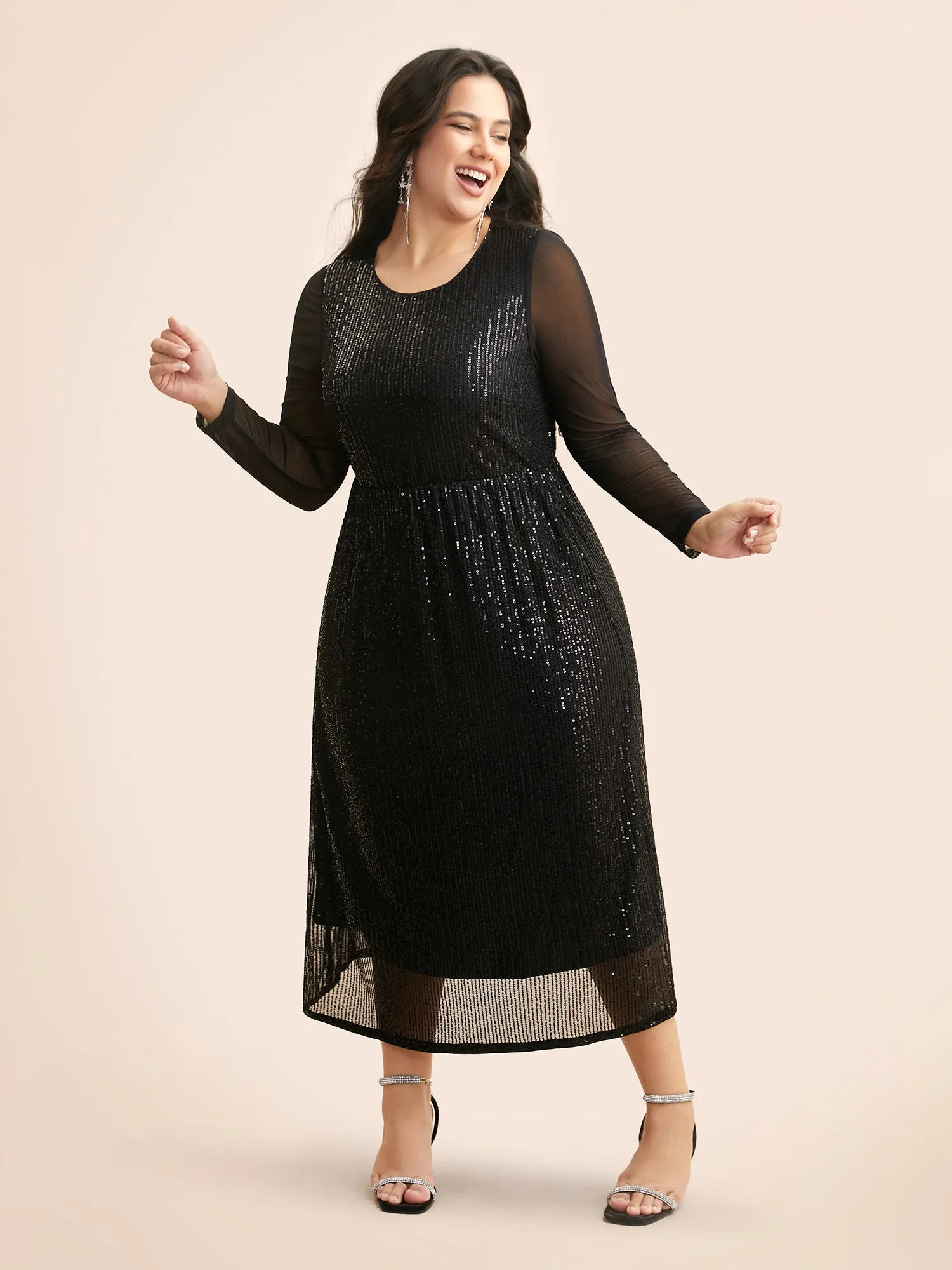 Crew Neck Patchwork Sequin Mesh Dress sold by Bloomchic product image thumbnail 3