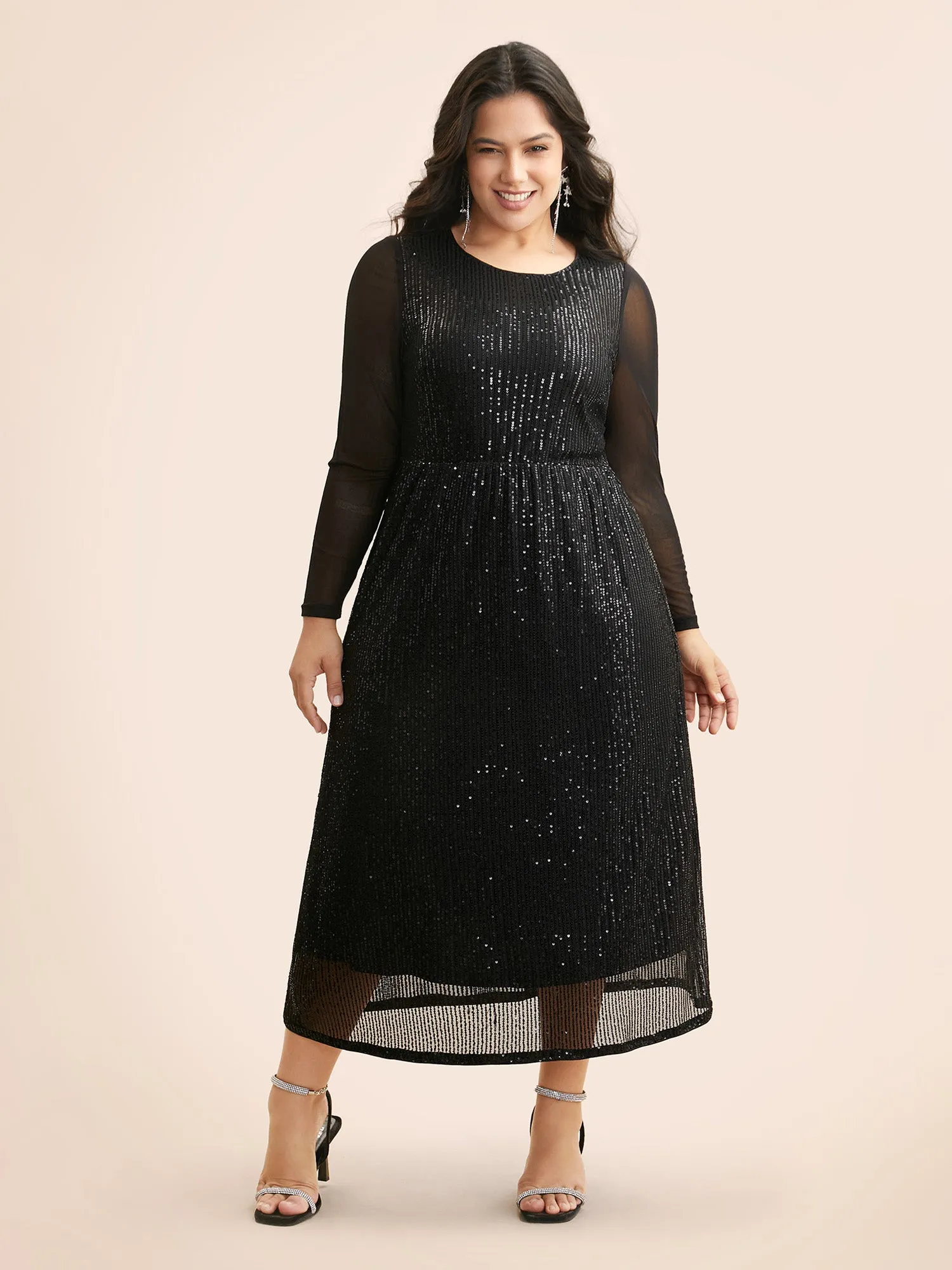 Crew Neck Patchwork Sequin Mesh Dress sold by Bloomchic product image thumbnail 4