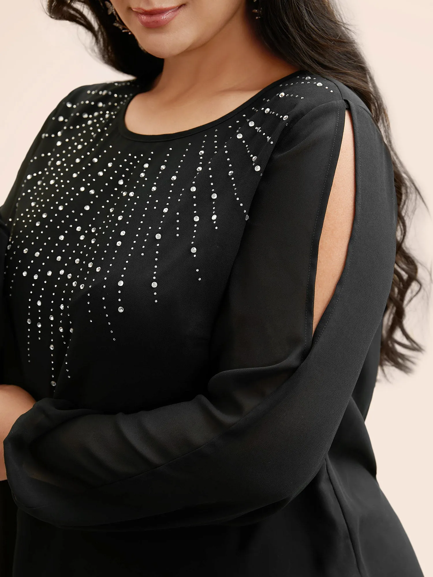 Rhinestone Cut Out Lantern Sleeve Blouse sold by Bloomchic product image thumbnail 4