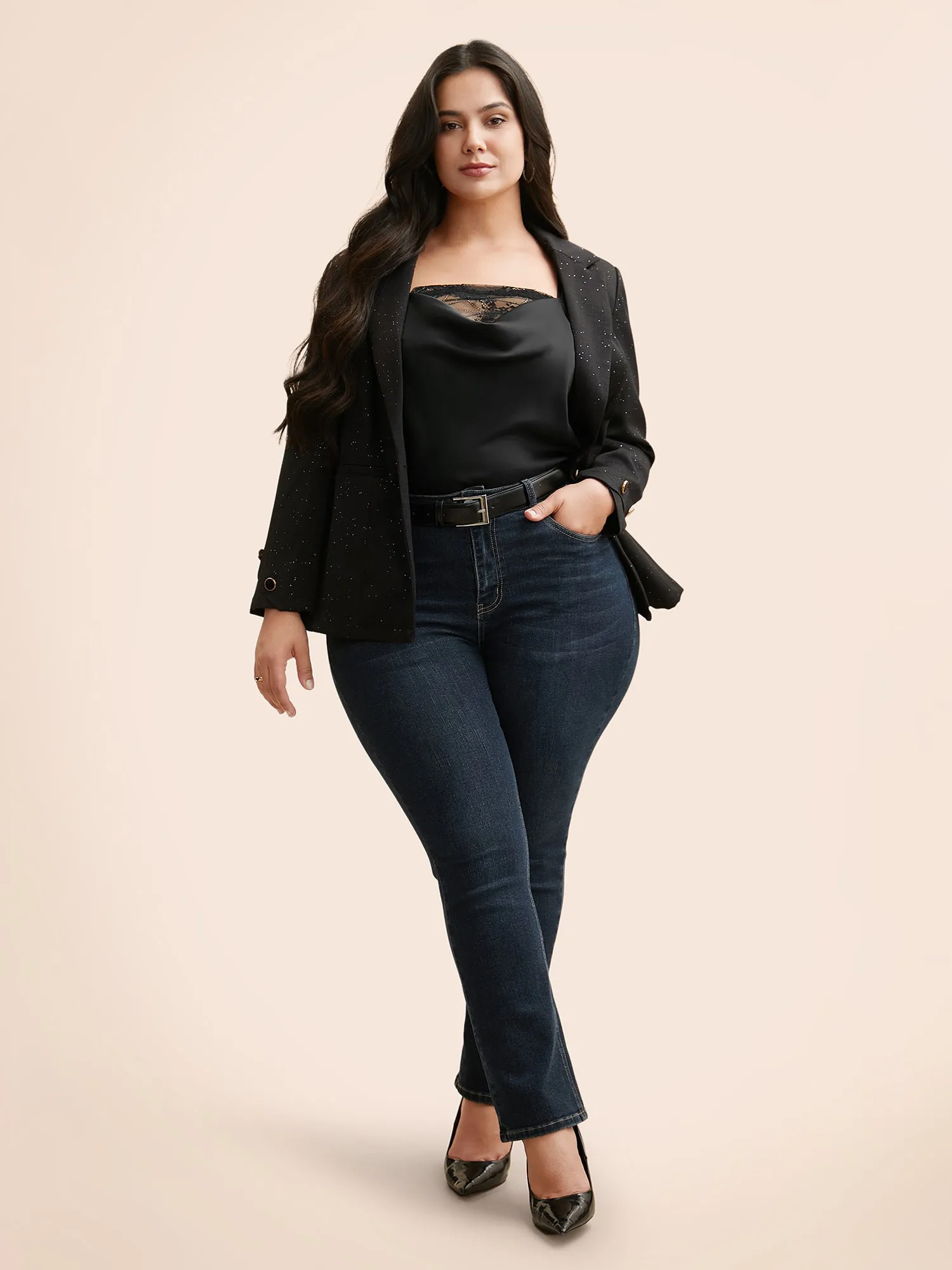 Lace Patchwork Cowl Neck Cami Top sold by Bloomchic product image thumbnail 2